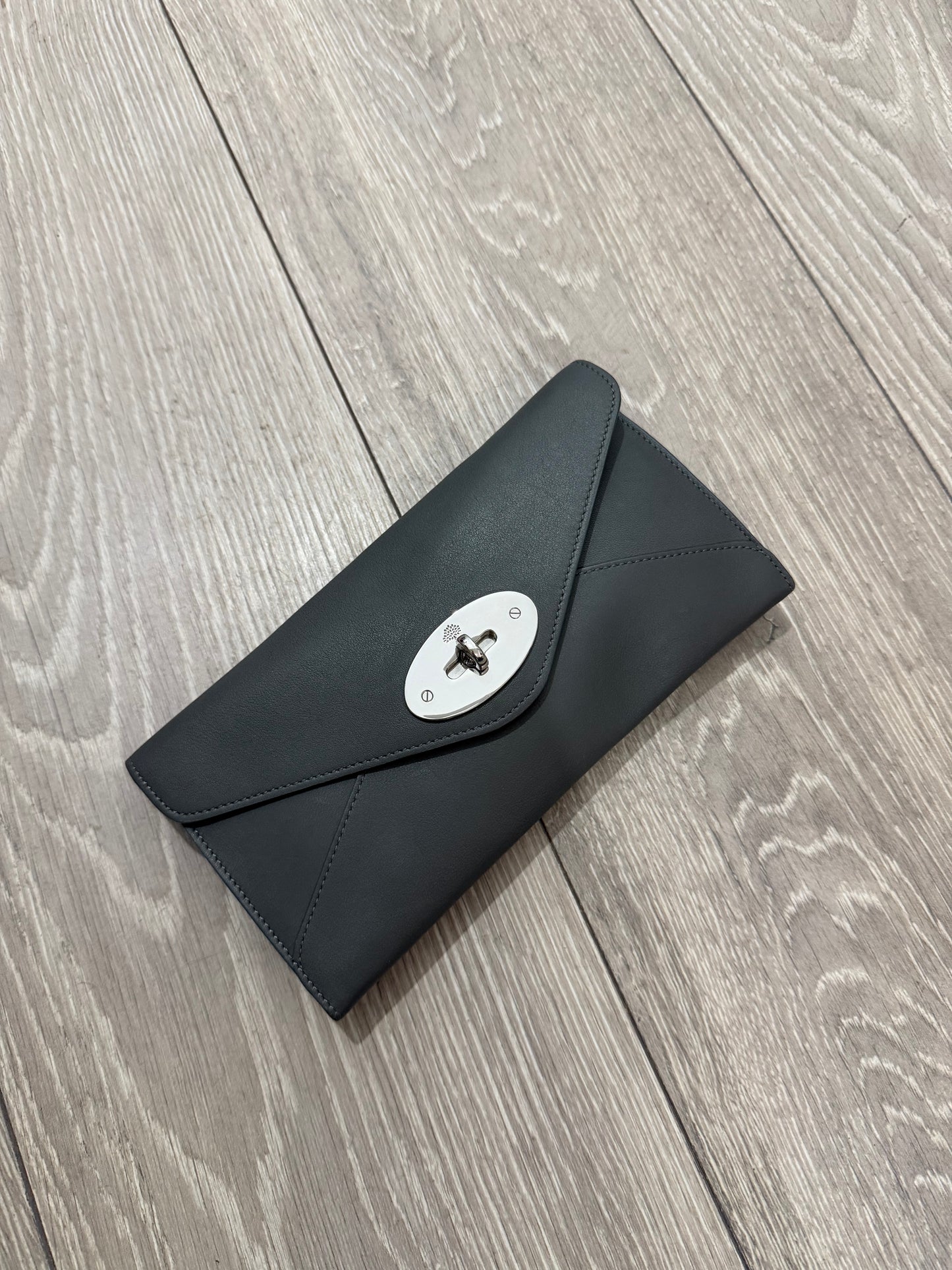 Envelope Mulberry Turn Lock Wallet, Grey with Silver Hardware