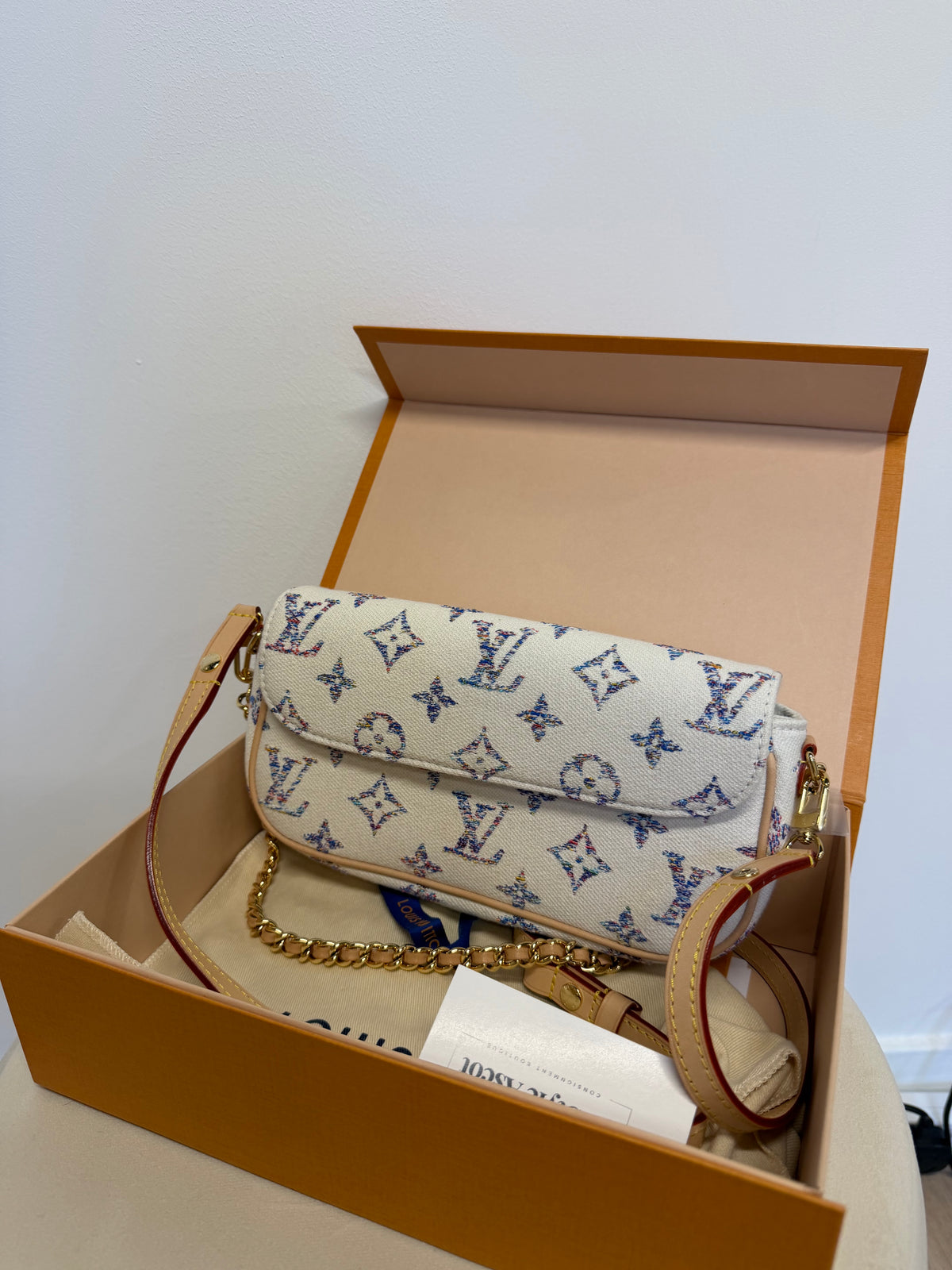 Preloved Louis Vuitton Handbag White and Multicoloured