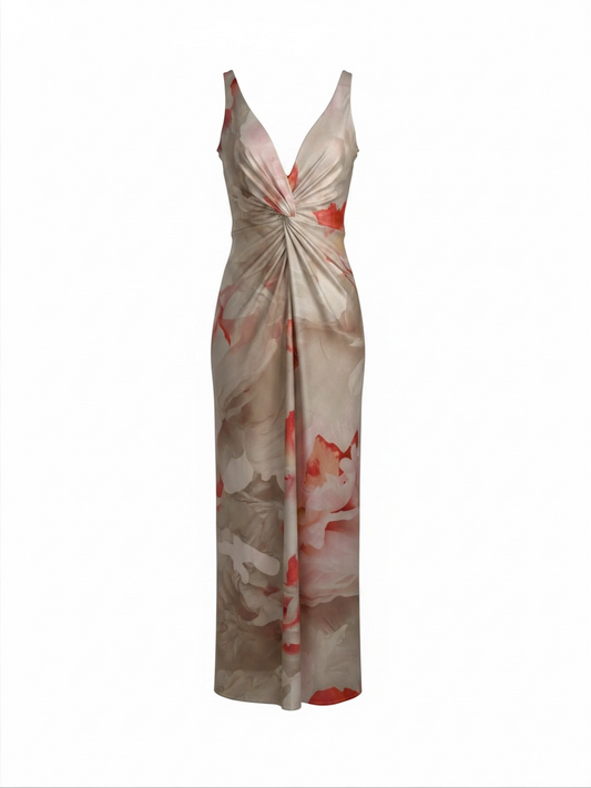 Preloved Alexander Mcqueen Dress UK 12 Beige with orange-pink floral pattern