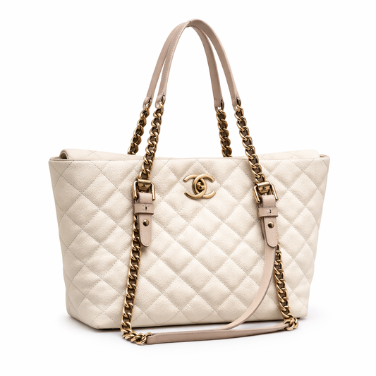 Pre-owned Cream Chanel Handbag, shoulder and handle 14 by 10inch by 7inch