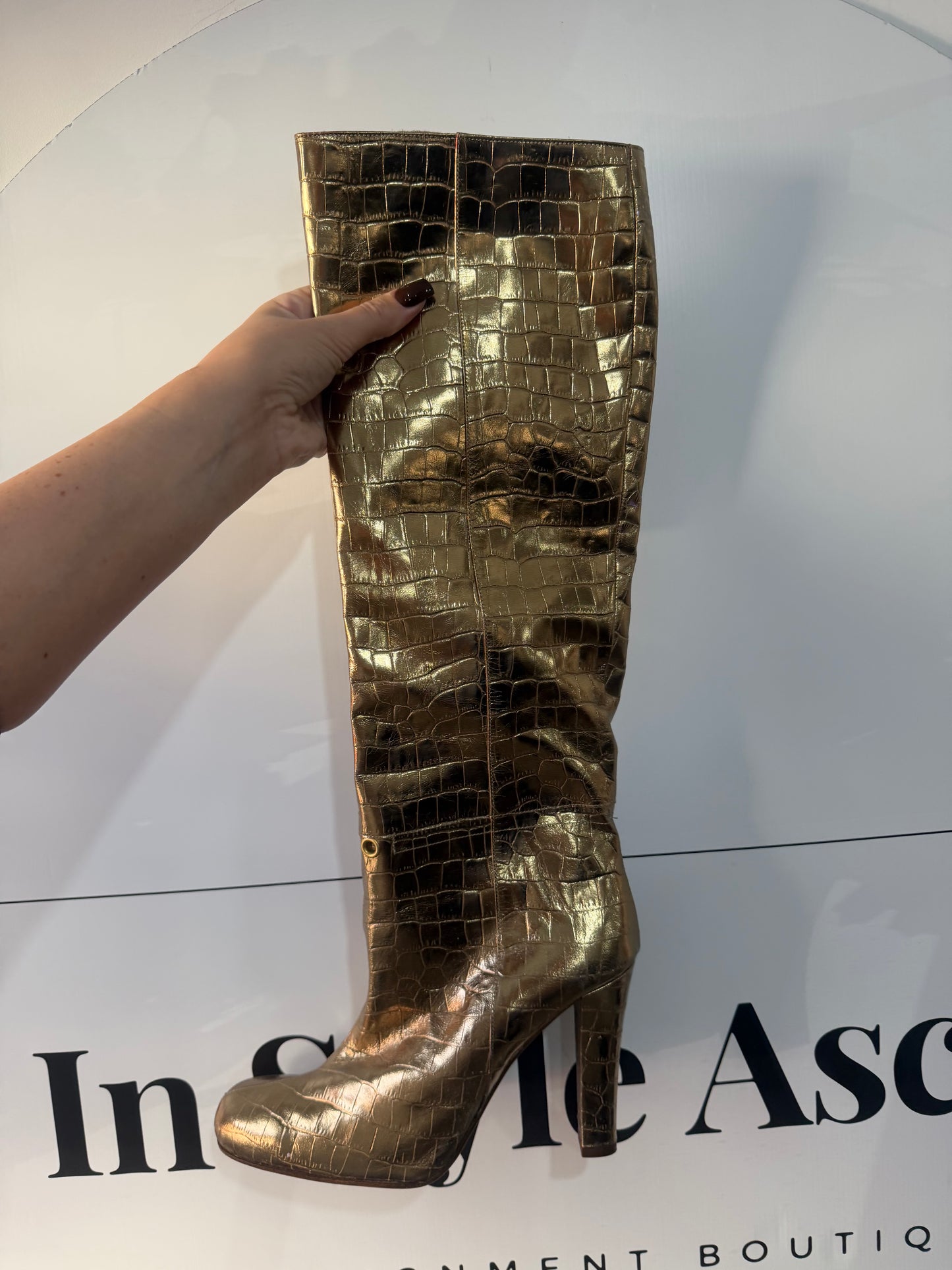 Gold La Perla Knee High Boots, Size 41