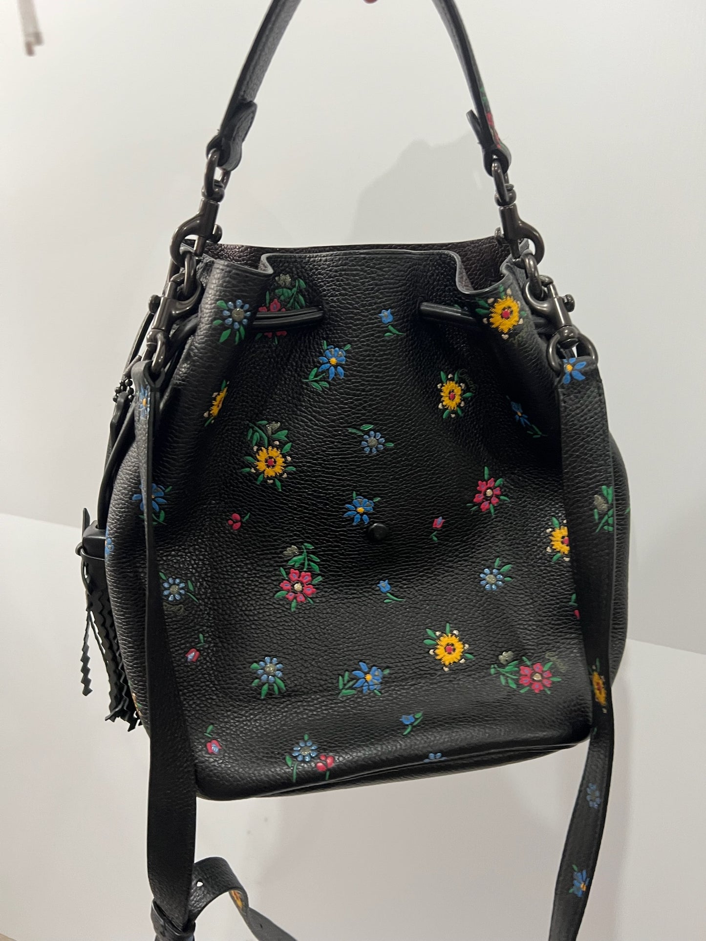 Flower Print Coach Handbag, Bucket Drawstring