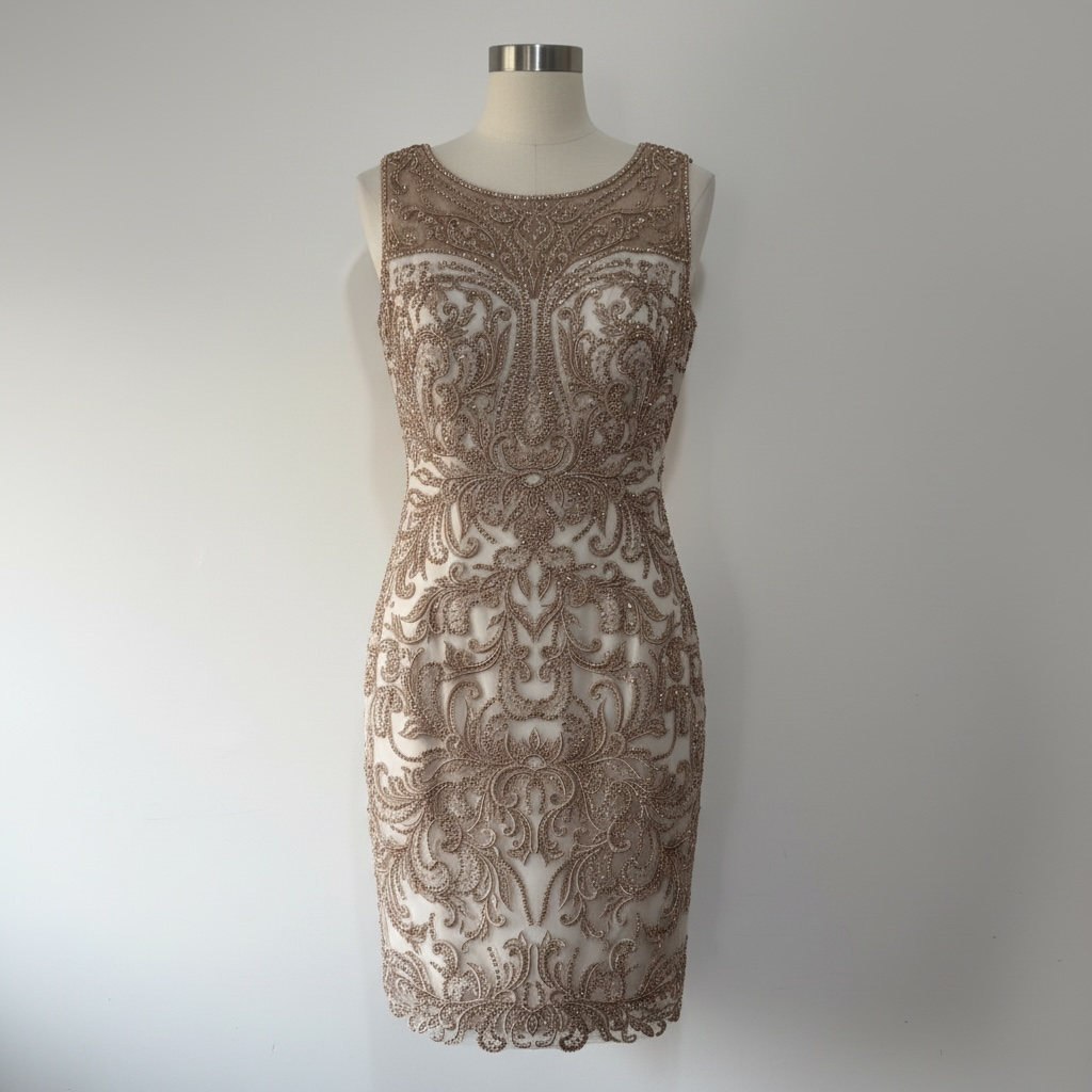 Preloved Nude Veni Infantino Ascot Dress and Hat, Size 12/14
