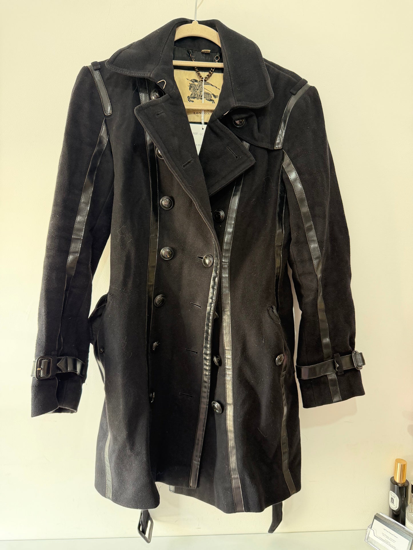 Preloved, black Burberry Trench, Size Uk 10