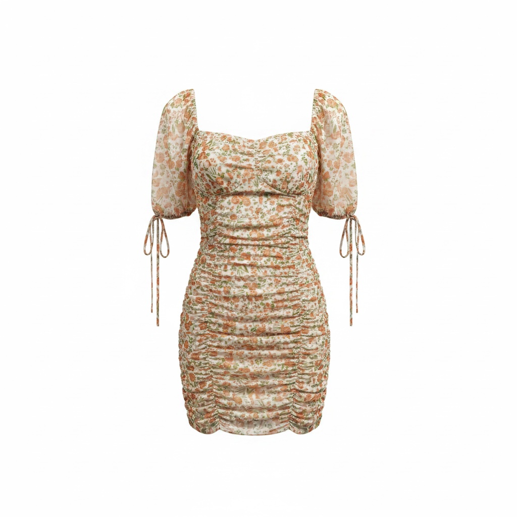 Preloved, Orange/Green SkyLar Rose Dress, UK 6-8