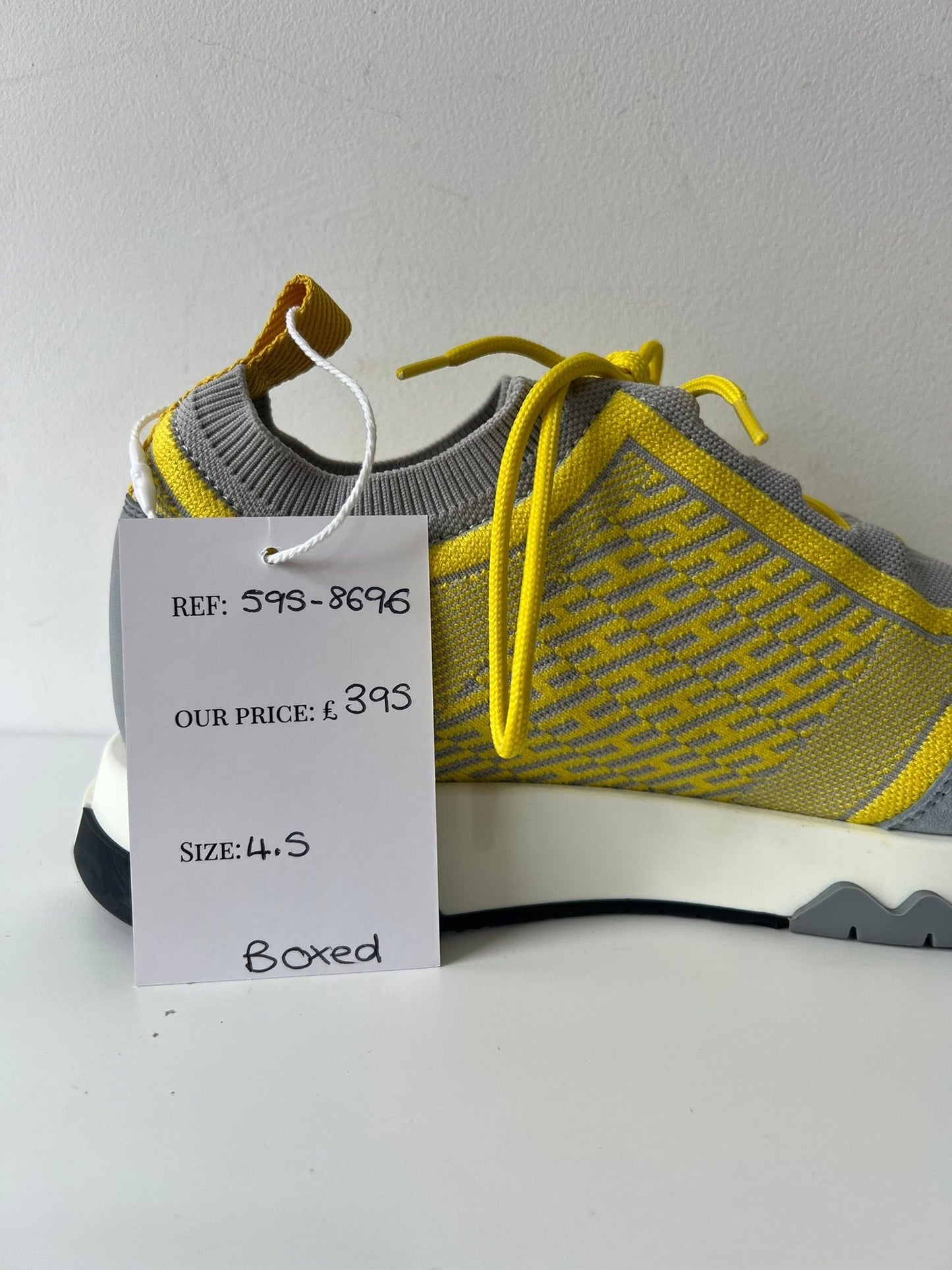 Preloved Grey and Yellow Hermes Femme Sneaker Addict, Size 37.5 - UK 4.5