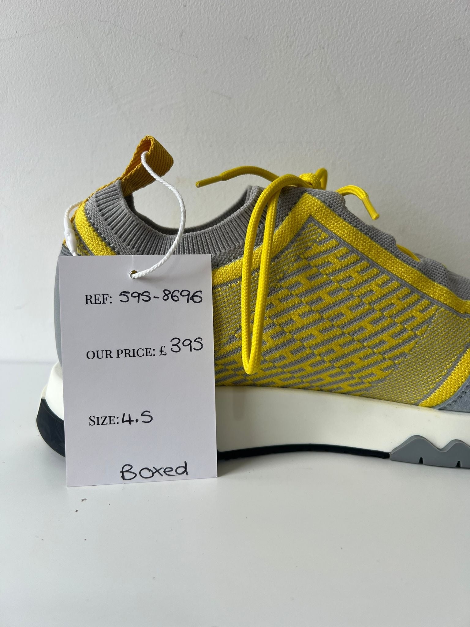 Preloved Grey and Yellow Hermes Femme Sneaker Addict, Size 37.5 - UK 4.5