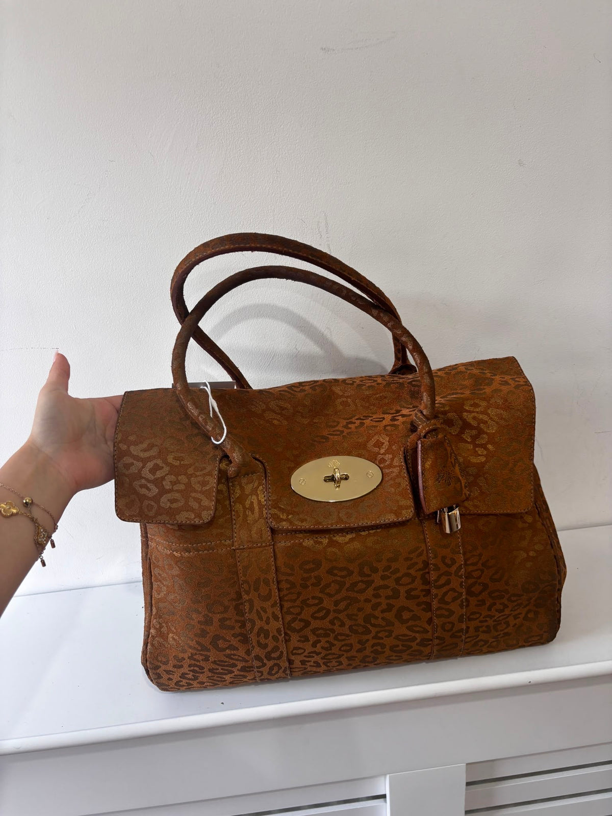 Preloved, Metallic Leopard print camel suede, gold hardware  Mulberry Bayswater Handbag