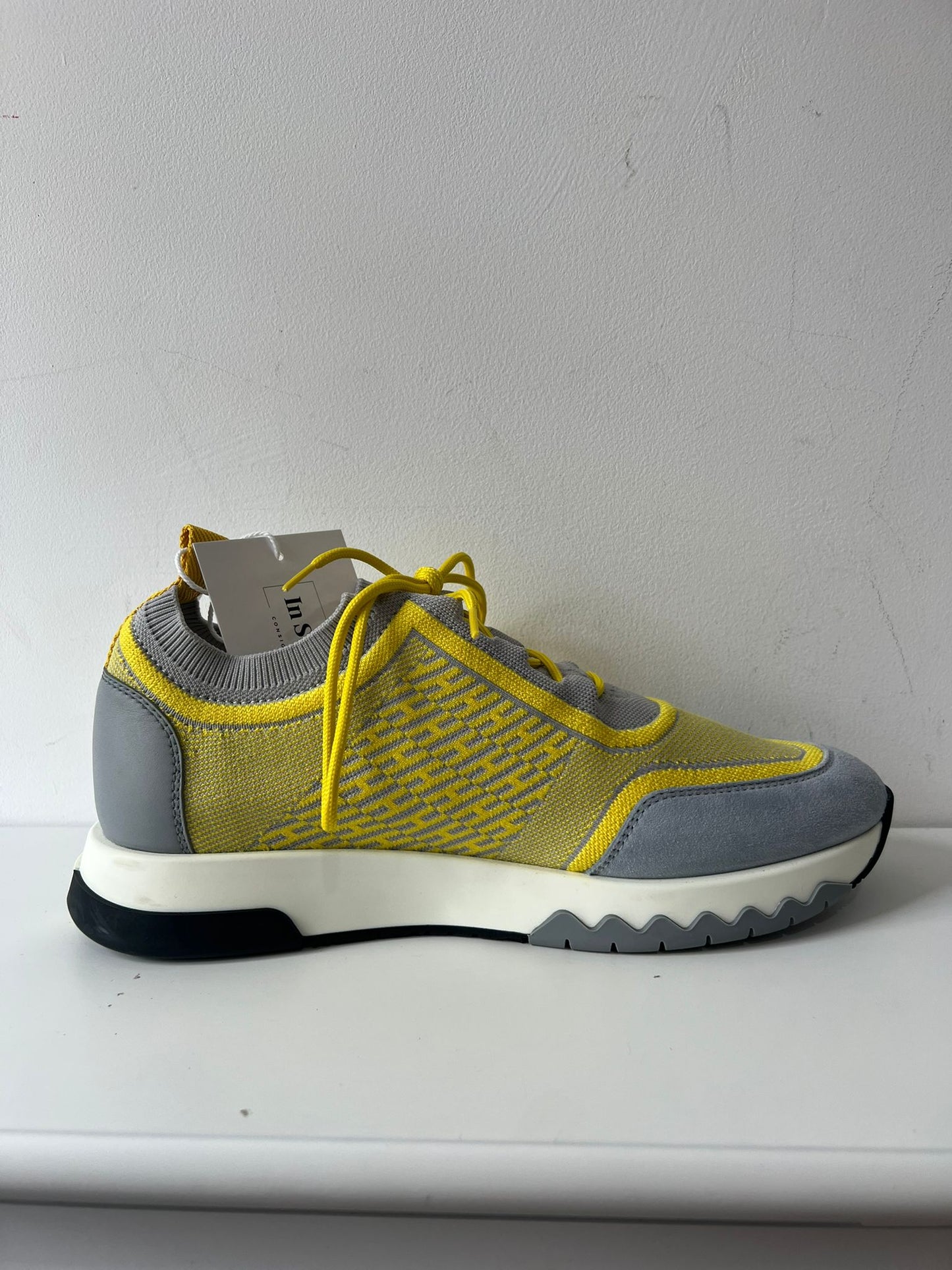 Preloved Grey and Yellow Hermes Femme Sneaker Addict, Size 37.5 - UK 4.5