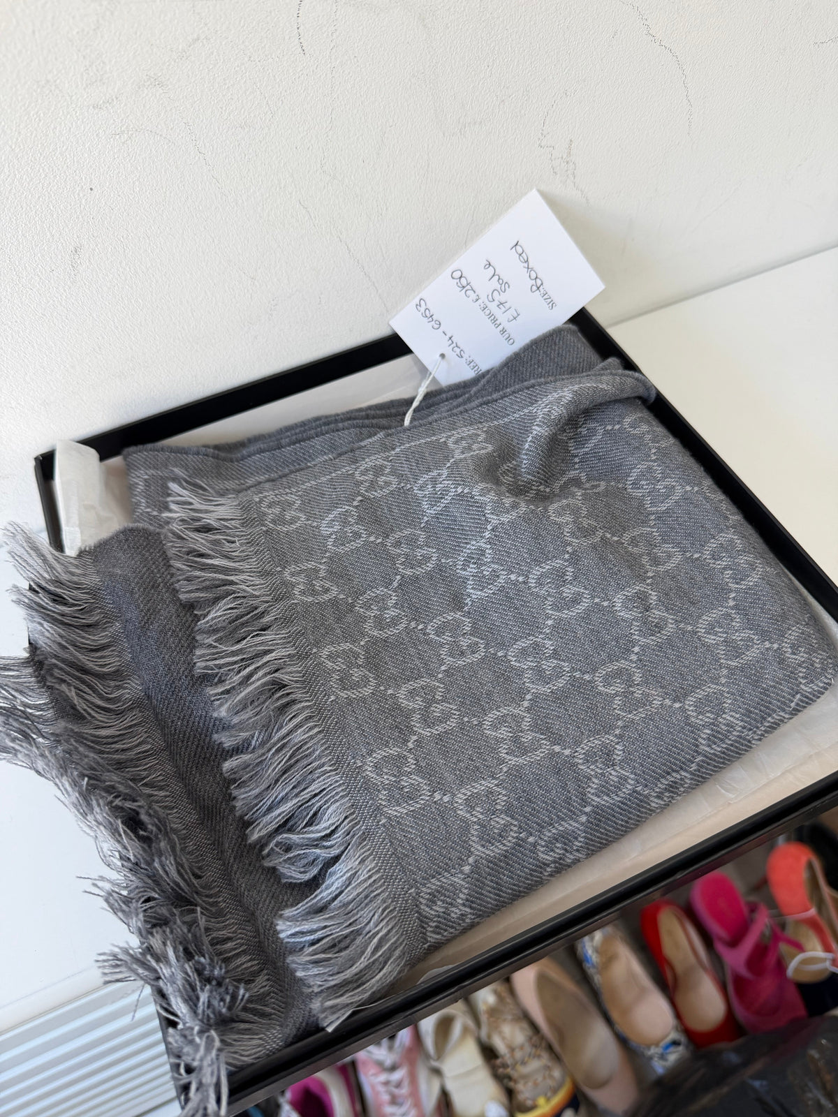 Preloved Grey Gucci Scarf, Boxed
