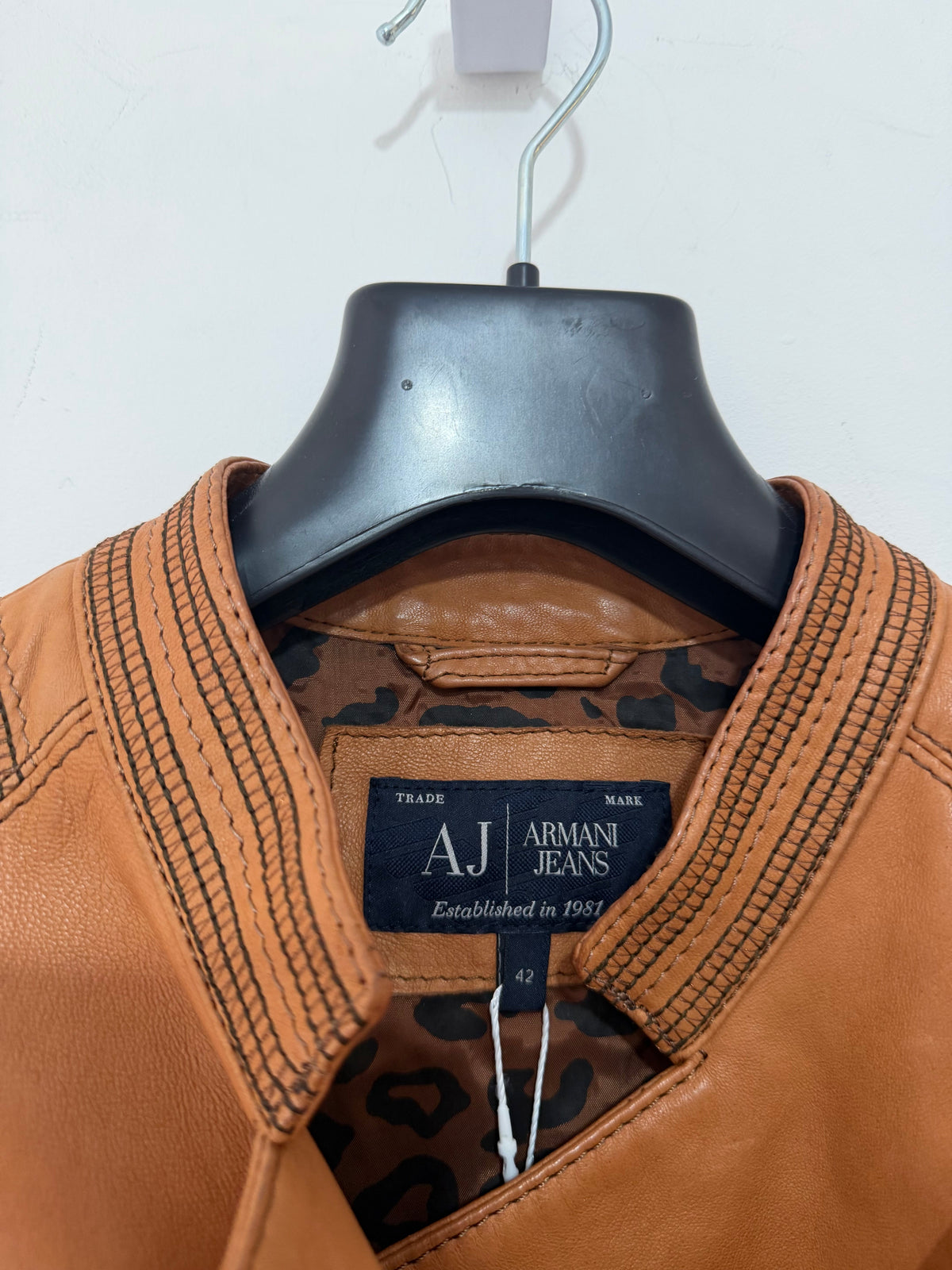 Preloved, Tan Brown Armani Jeans 100% Leather Jacket, Size 10 Fire Price