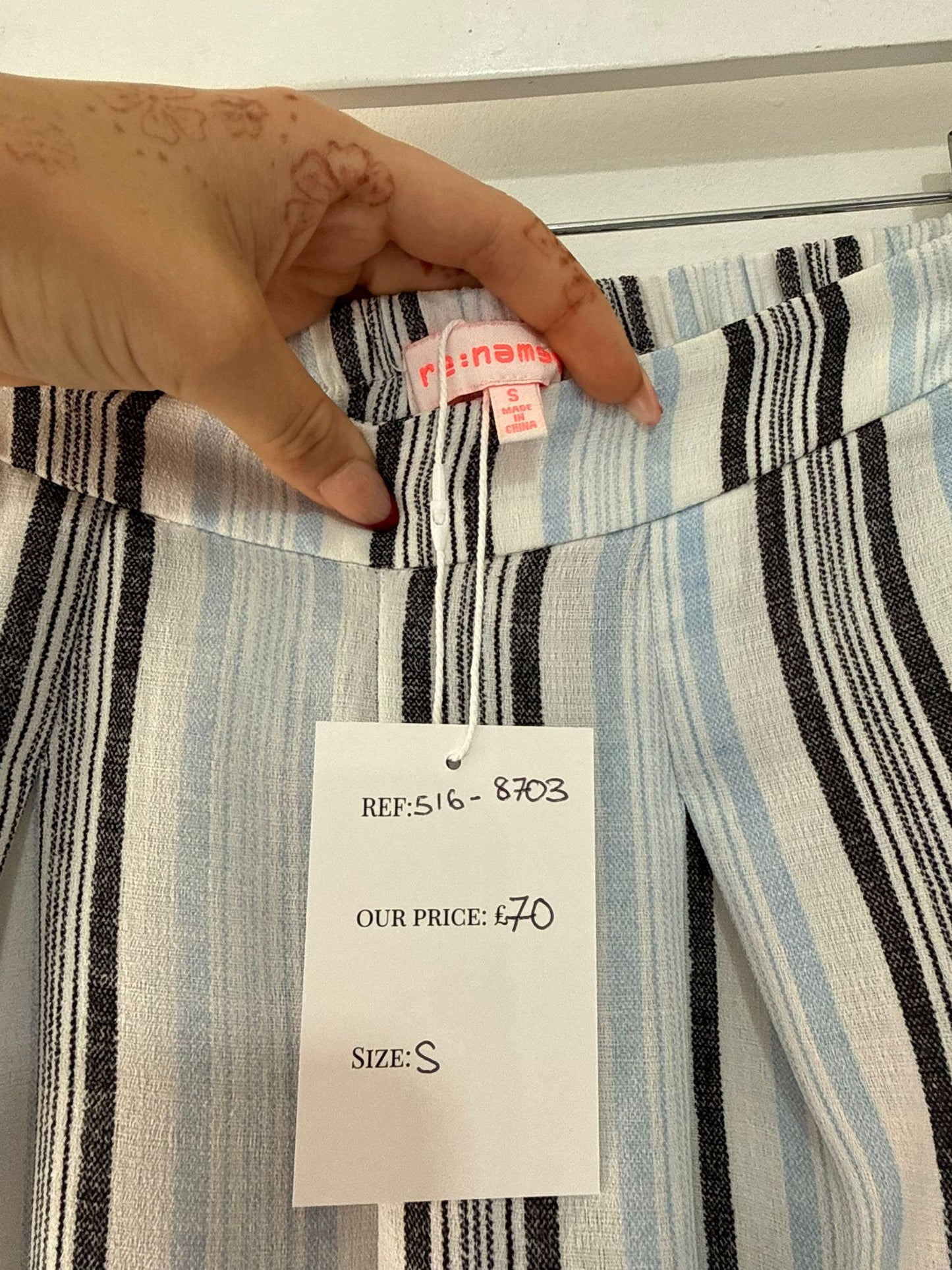 Preloved White and Stripey Renamed Trousers, Size S (stretchy)