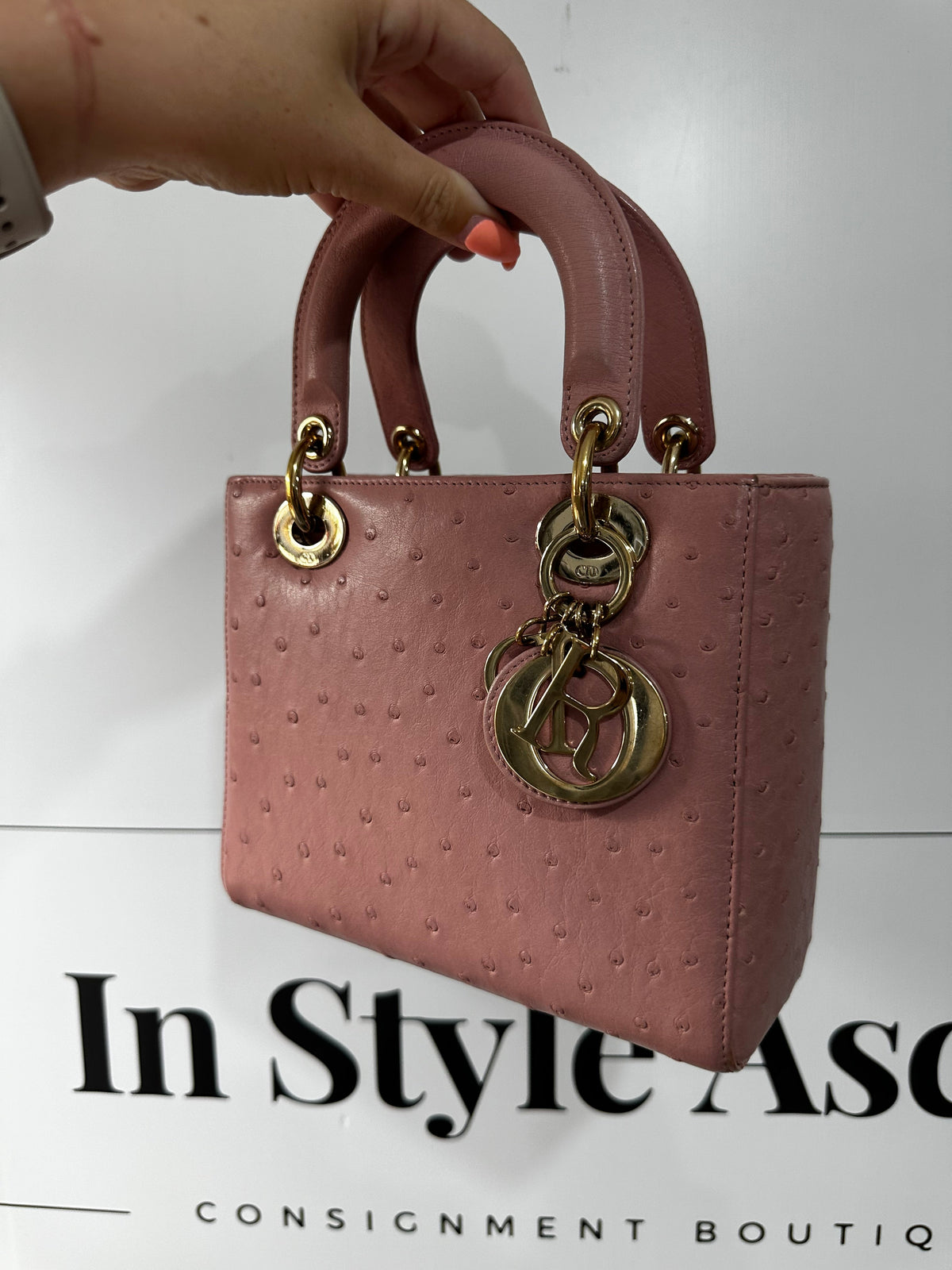 Preloved Pink & Gold Christian Dior Handbag, Small