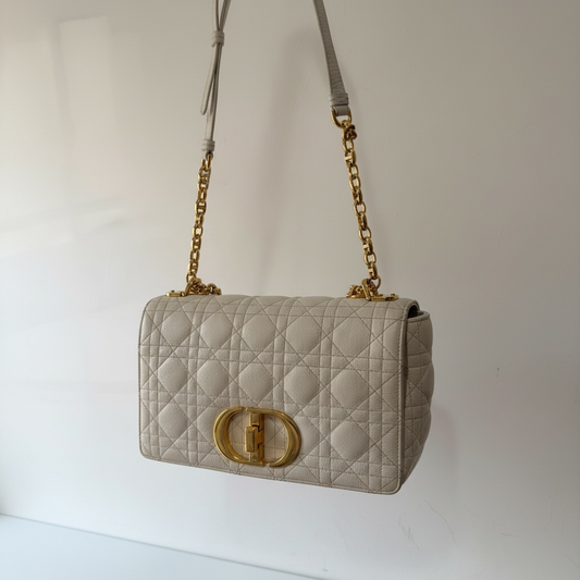 Preowned Cream/White Christian Dior Caro Bag, Medium