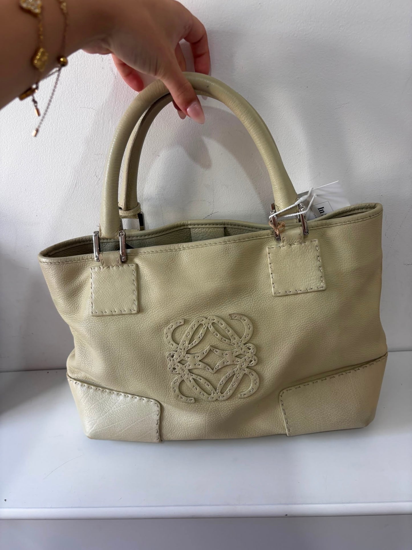 Preloved, Beige with Tiffany teal interior with Silver Hardware Loewe Handbag