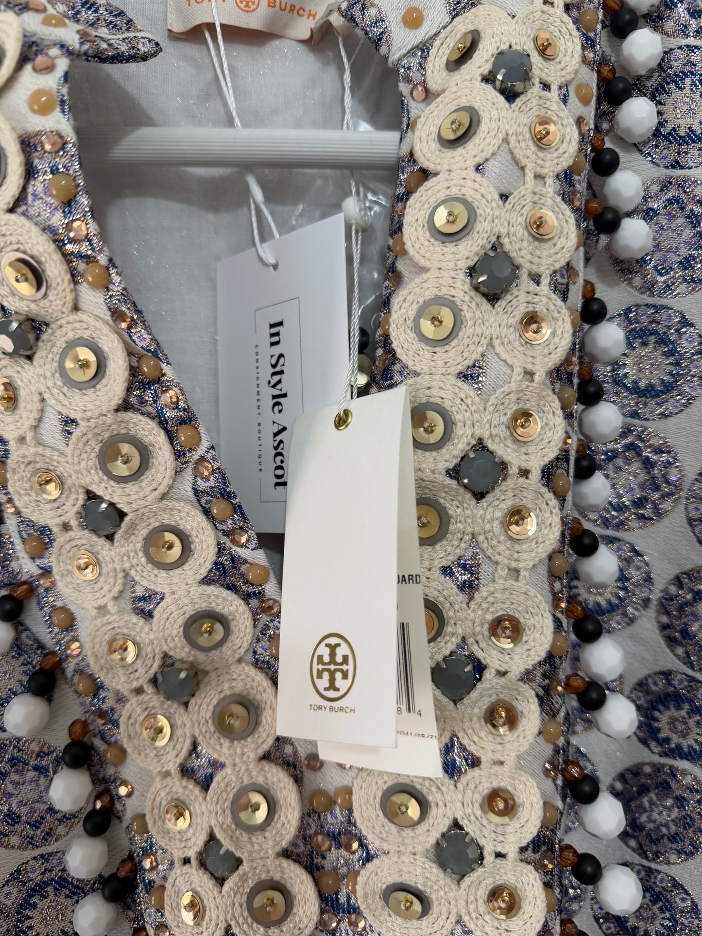 Preloved new blue cream Tory Burch Dress, Size 14