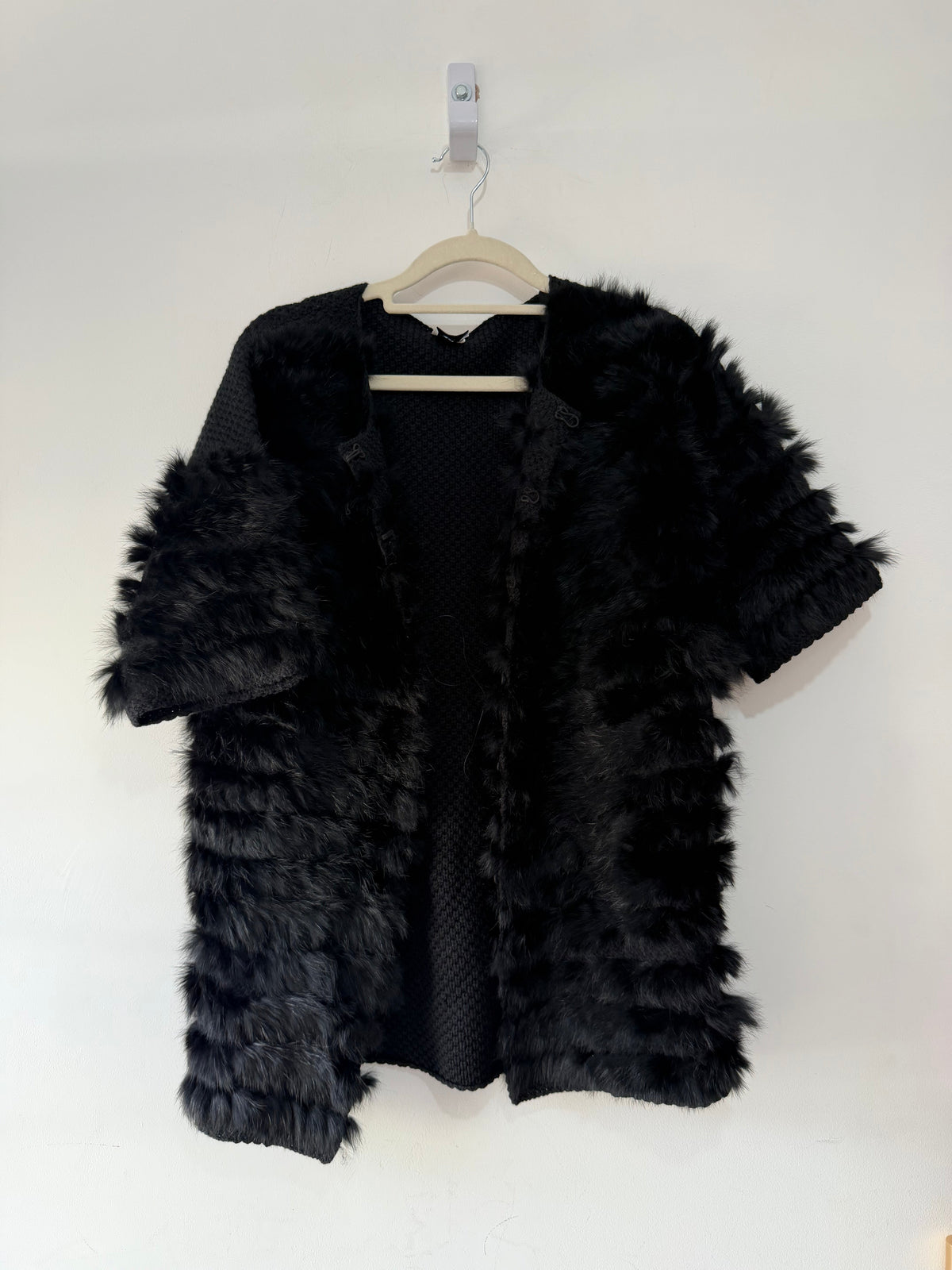 Preloved Black Pinko Rabbit Fur Cardigan Light Jacket, Size XS Runs Big