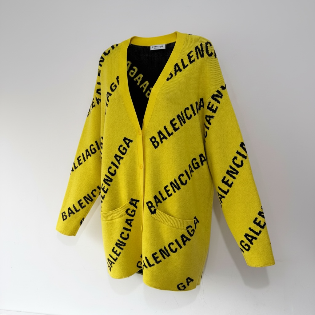Preloved, Yellow Balenciaga Oversized Cardigan, Logo Intarsia-Knit Cardigan - Yellow, Size XS