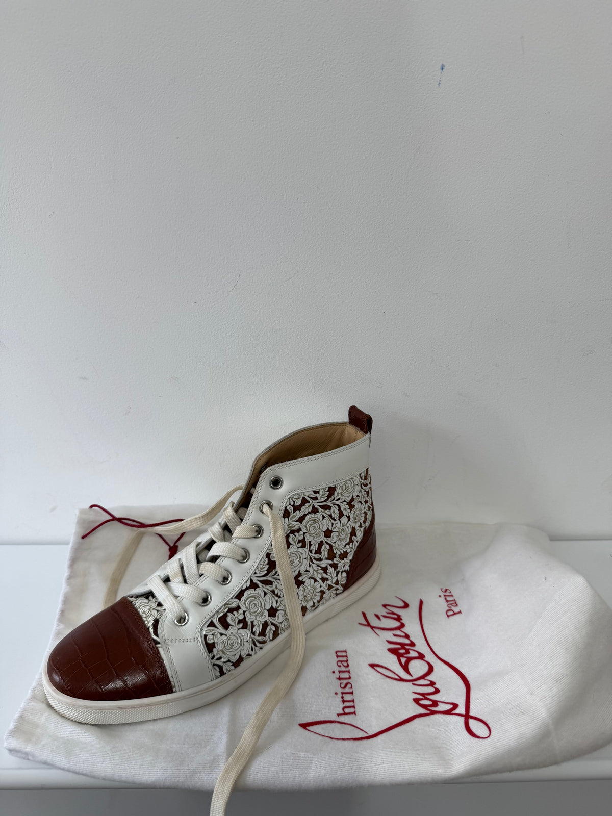 Preloved Brown with floral pattern Christian Louboutin Trainers, Size 36 Uk 3.5
