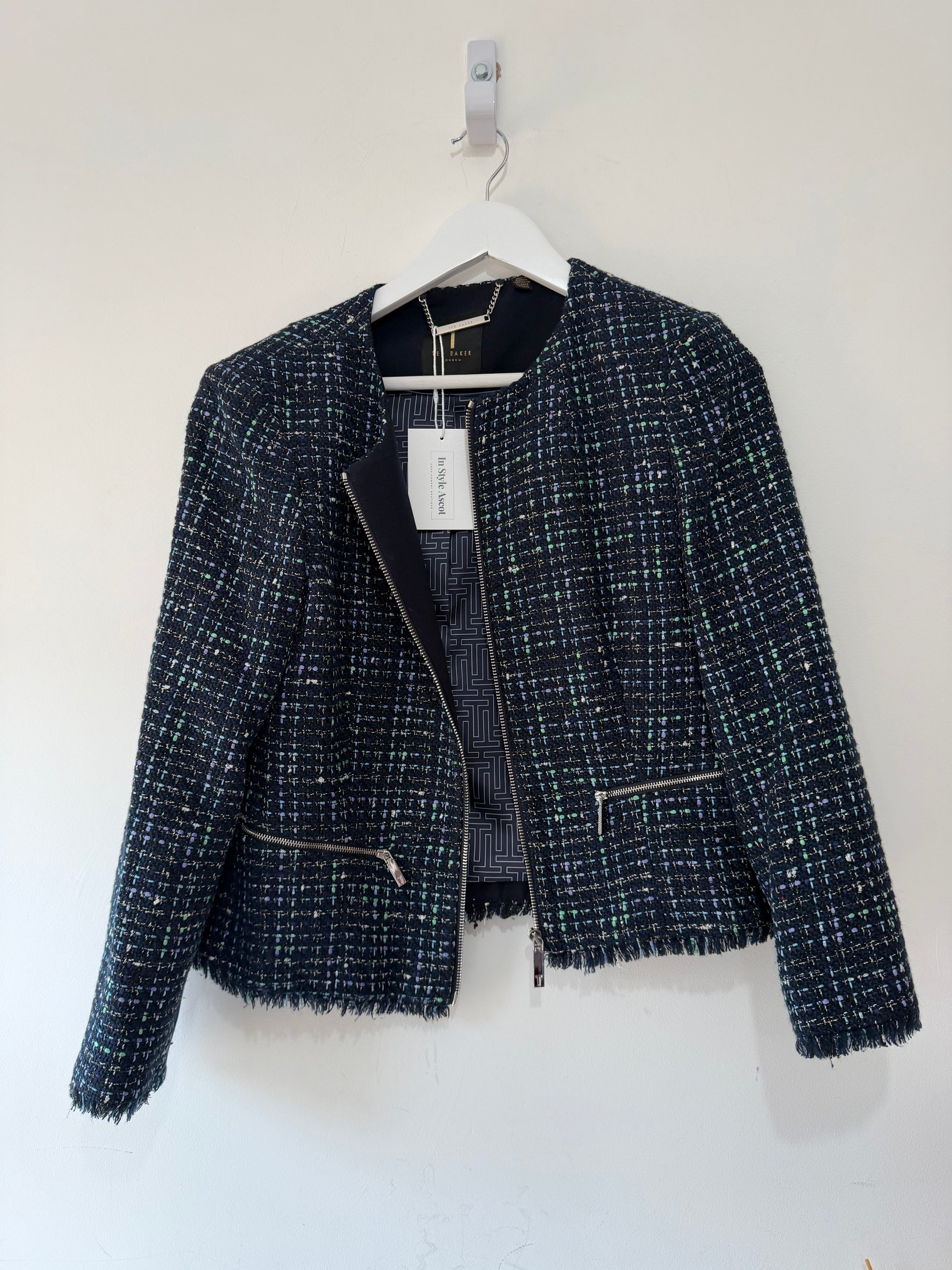 Preloved navy tweed Ted baker Jacket, Size 4