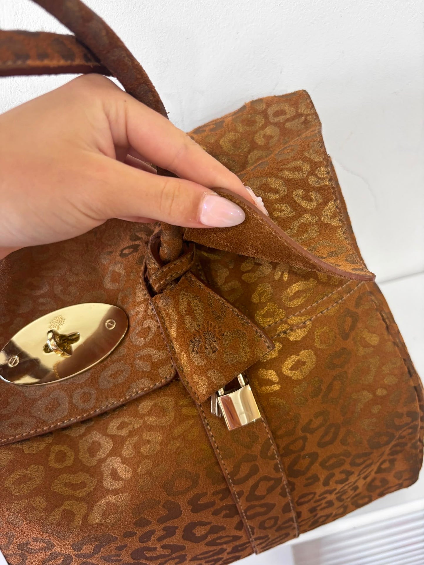 Preloved, Metallic Leopard print camel suede, gold hardware  Mulberry Bayswater Handbag