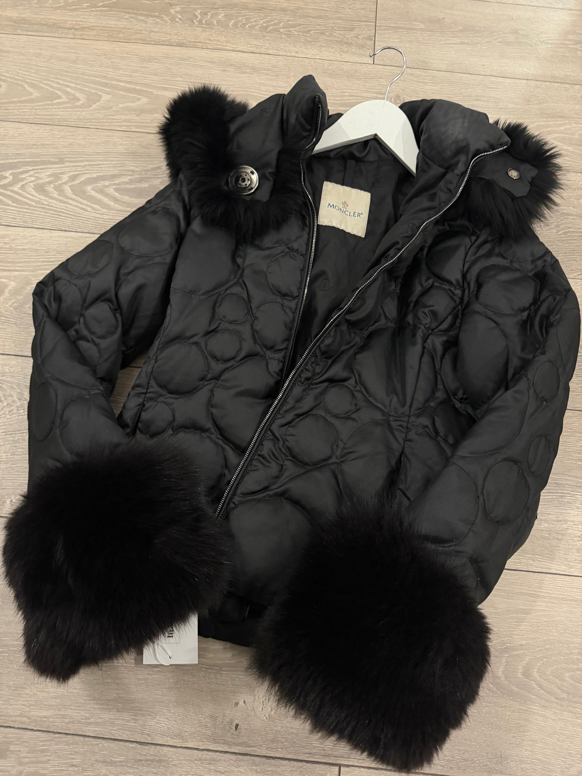 Preloved Black Moncler Jacket, Size S (Fox Fur Hood & Sleeves)