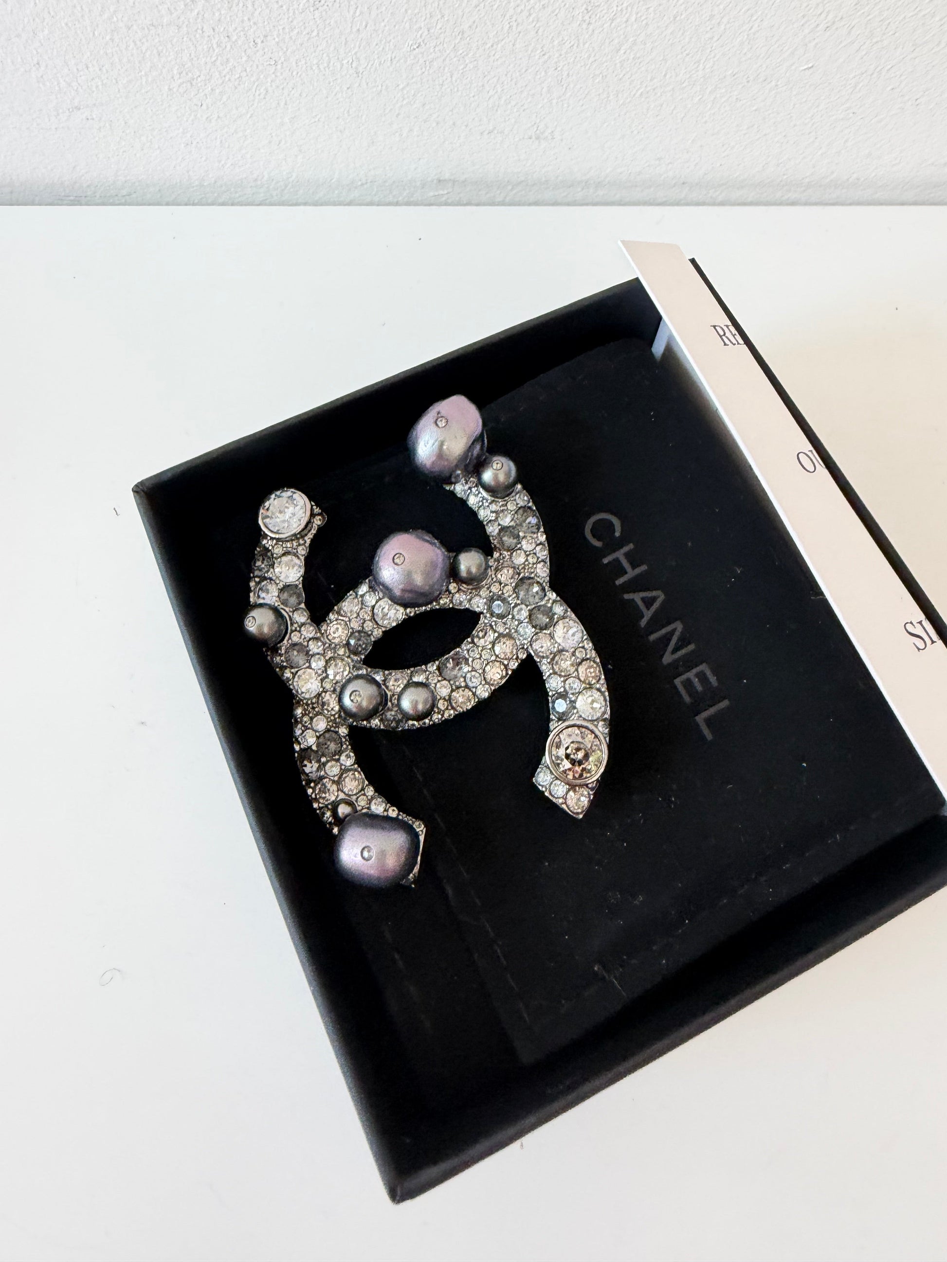 Preowned, Limited Edition Silver and Pearl Chanel Broach Brooch, Rue de Cambon Flagship Box