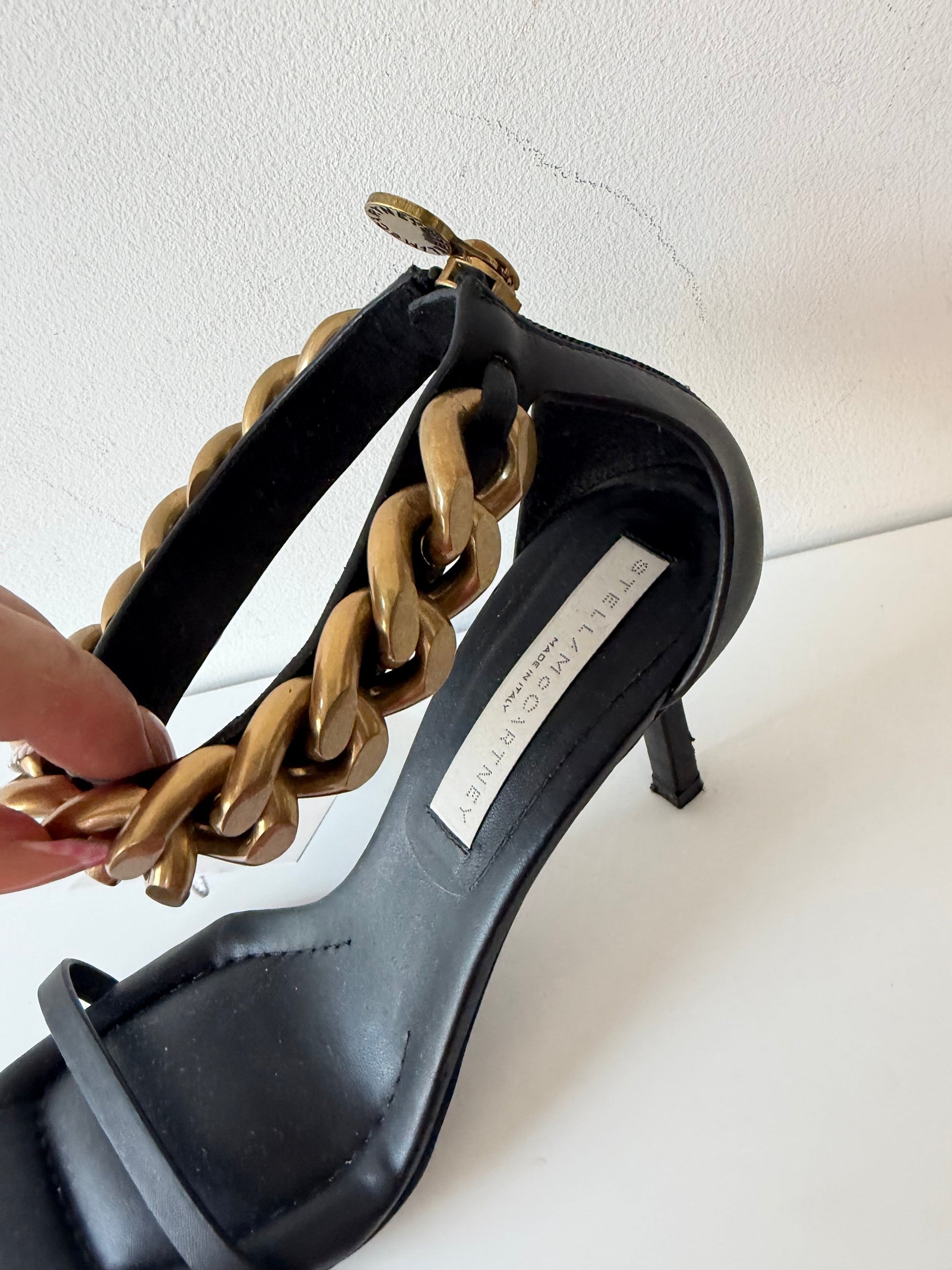 Preloved Black with Gold Chain Stella McCartney Heels, Size 5 - 38