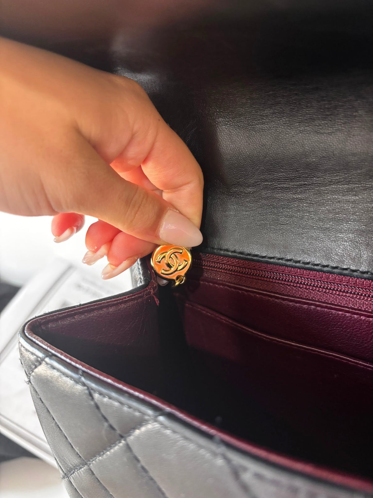 Preowned, Black Lambskin Leather with traditional Gold Hardware Chanel Kelly Bag Handbag, Large