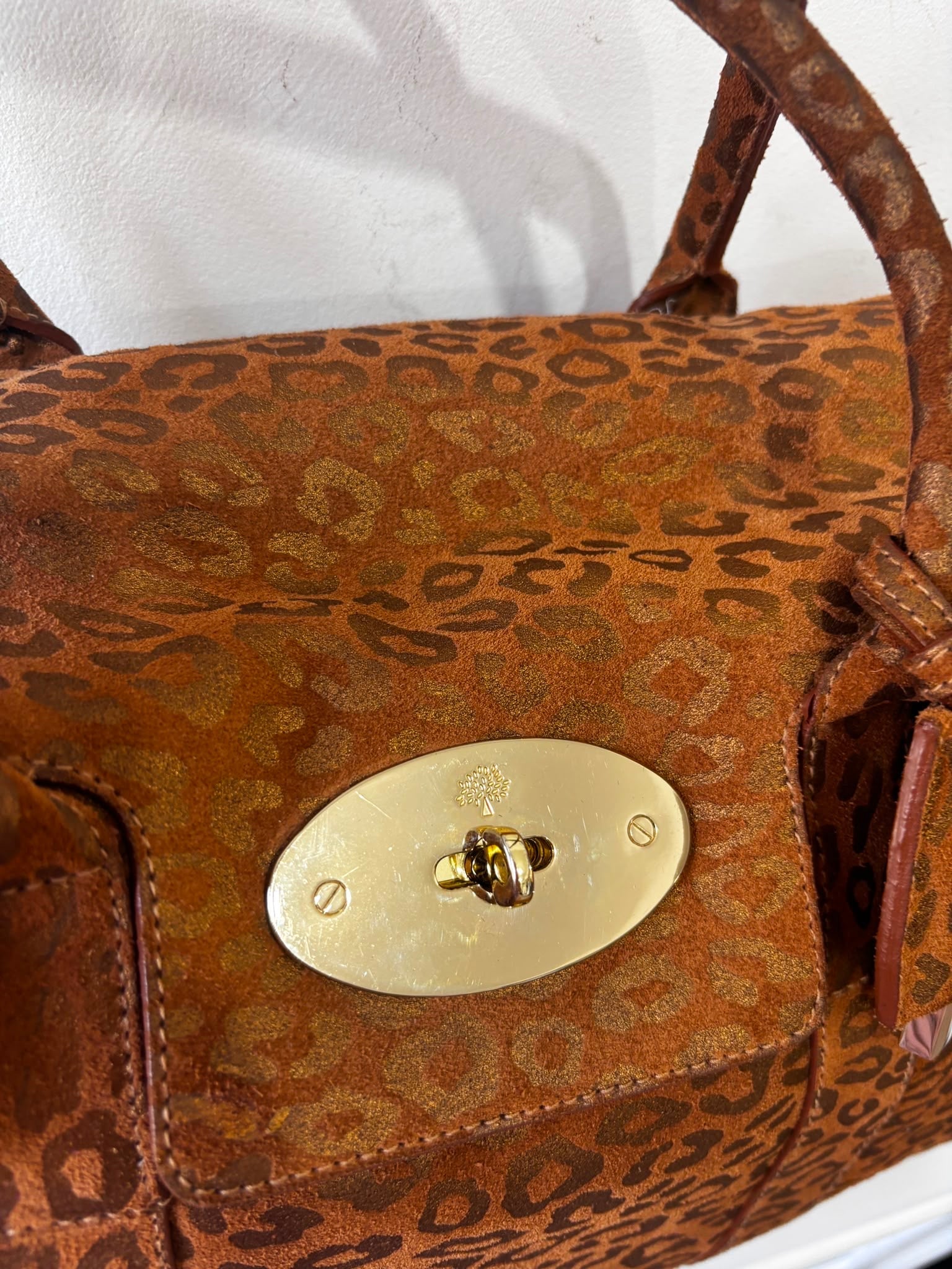 Preloved, Metallic Leopard print camel suede, gold hardware  Mulberry Bayswater Handbag