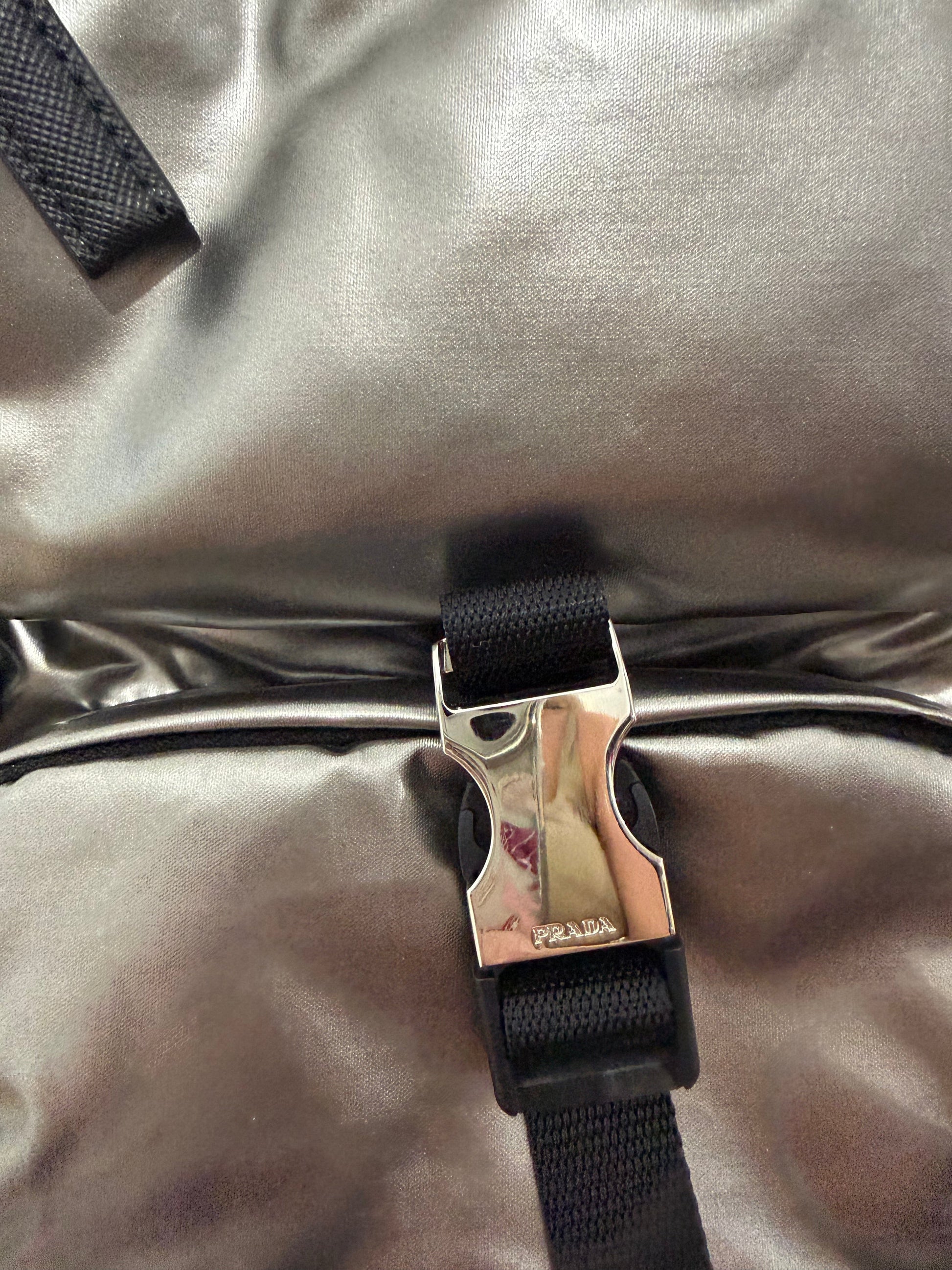 Preloved Silver Prada Backpack, Like New