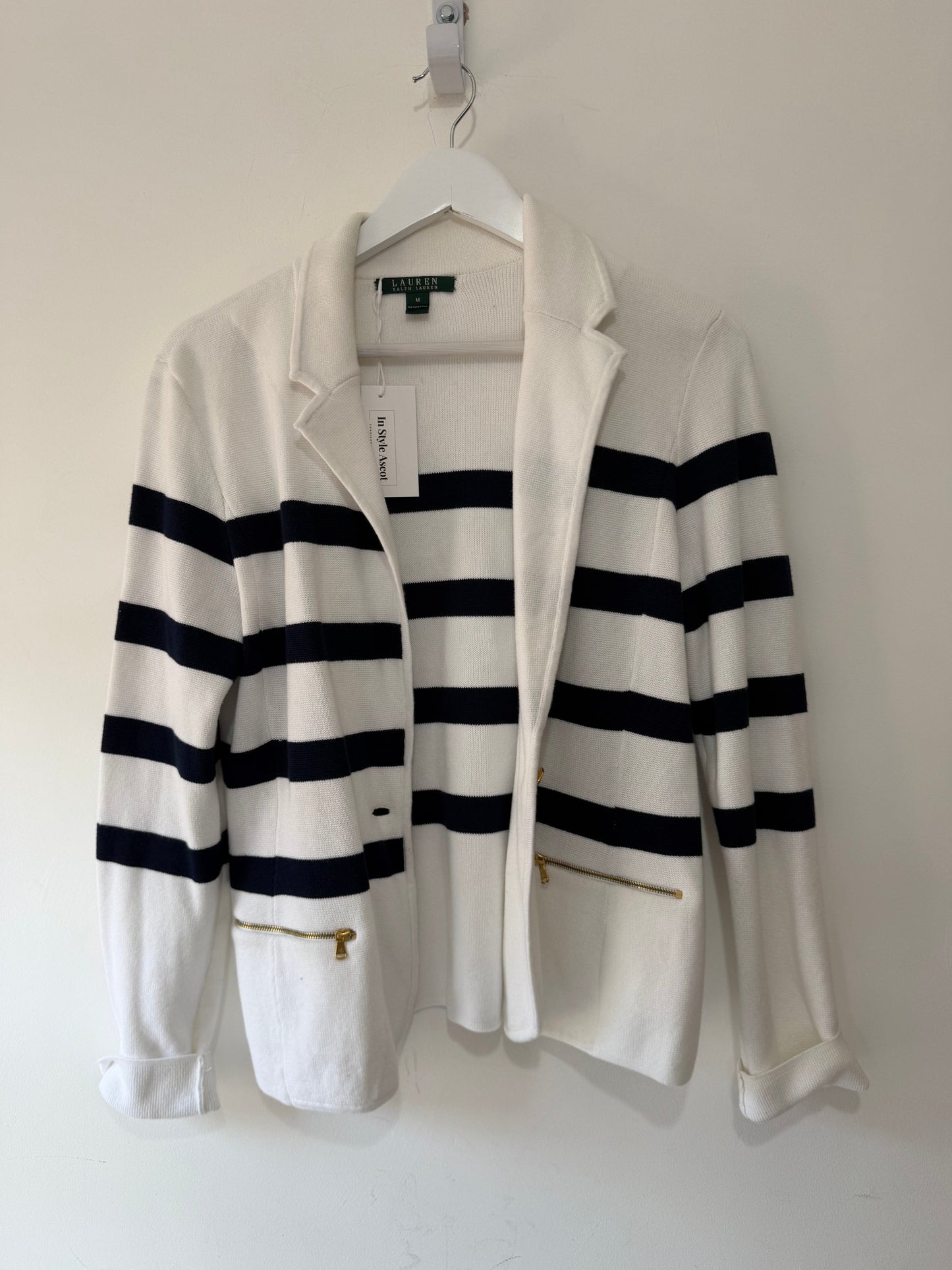 Preloved white an navy stripe Lauren Jacket, Size medium