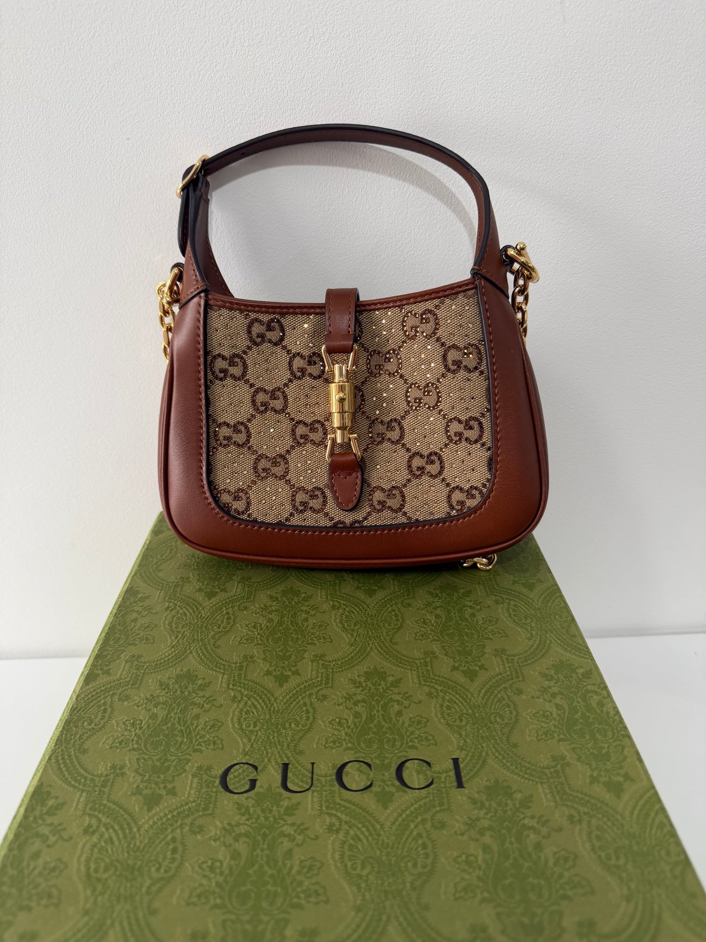 Preloved Re-edition Gucci Jackie 1961 Mini Crystal, GG Supreme and Leather Mini