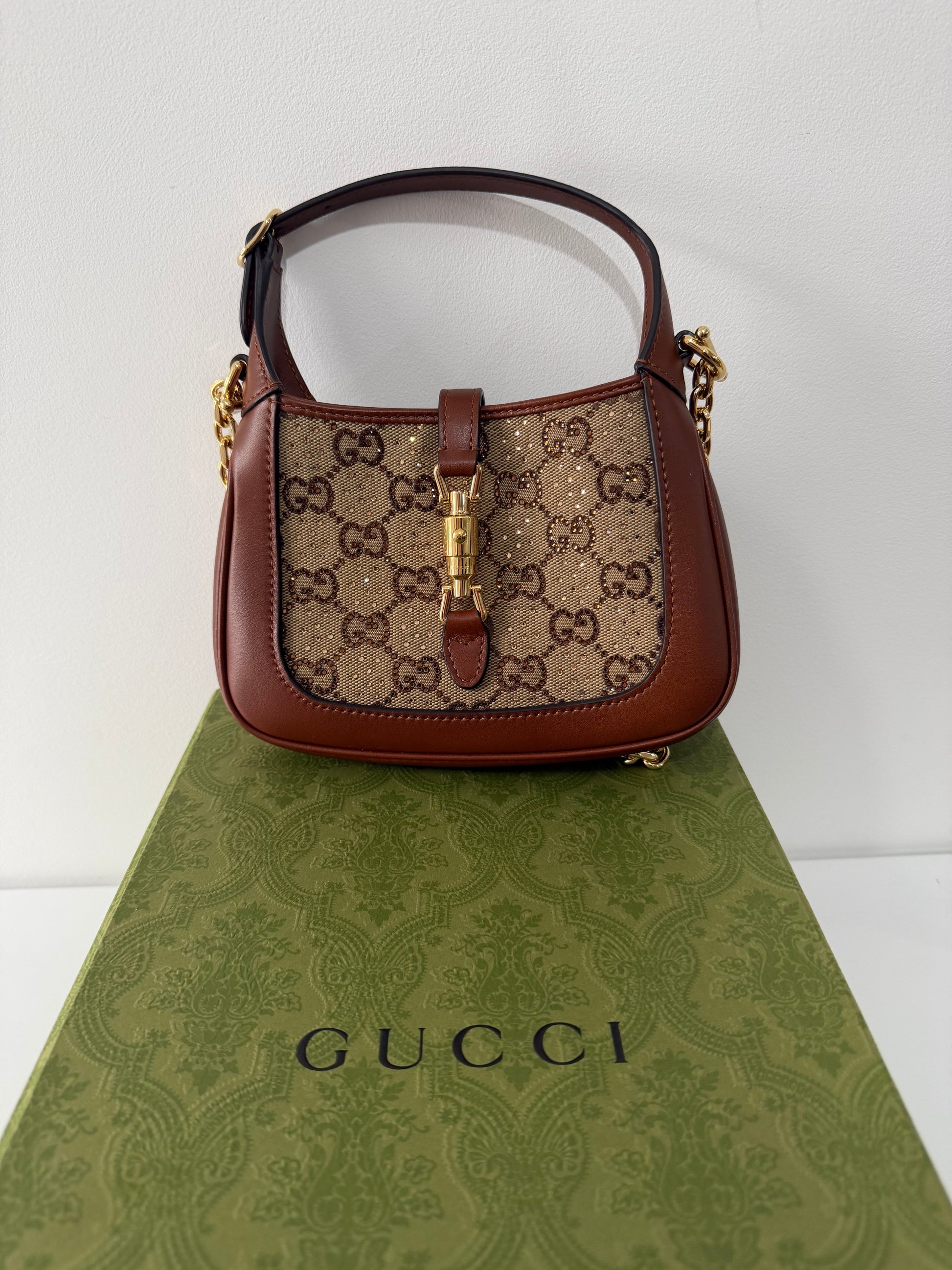 Preloved Re-edition Gucci Jackie 1961 Mini Crystal, GG Supreme and Leather Mini