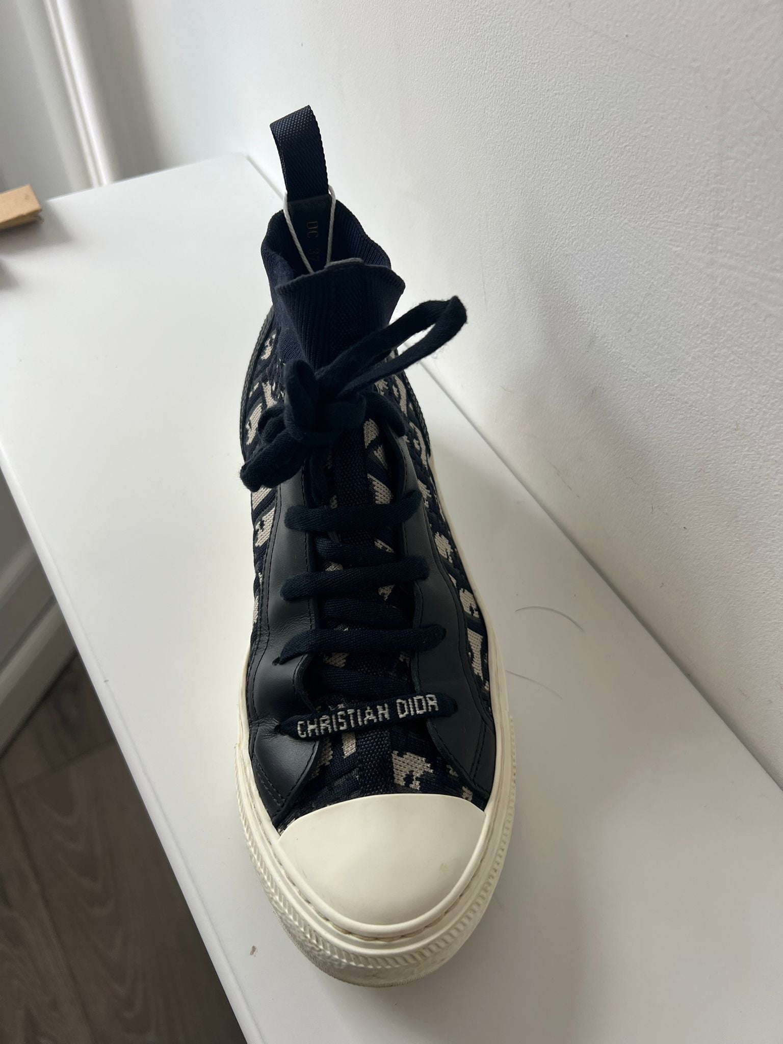 Preloved Navy and White Christian Dior Sneakers Trainers, Size 37 - UK 4