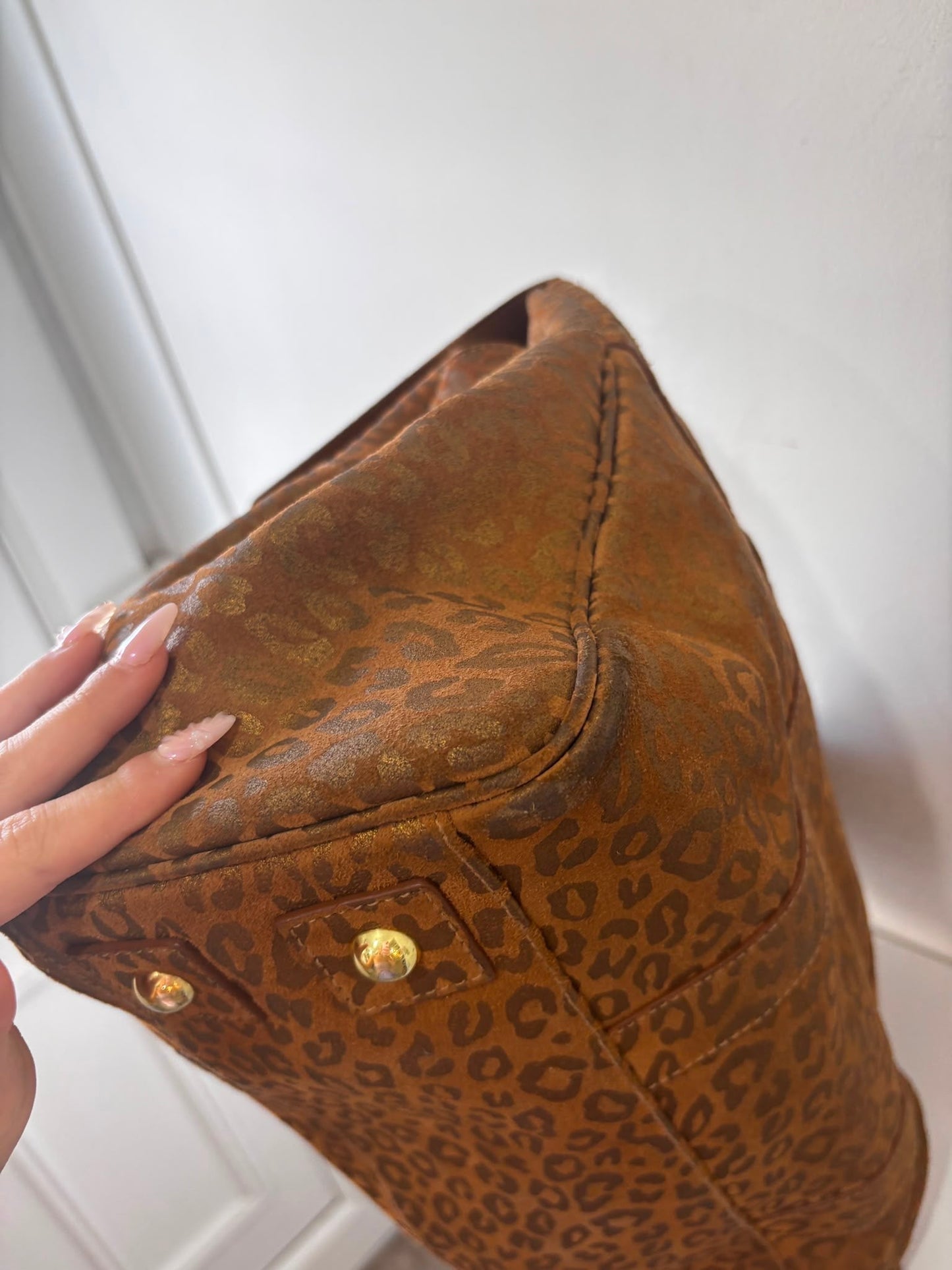 Preloved, Metallic Leopard print camel suede, gold hardware  Mulberry Bayswater Handbag