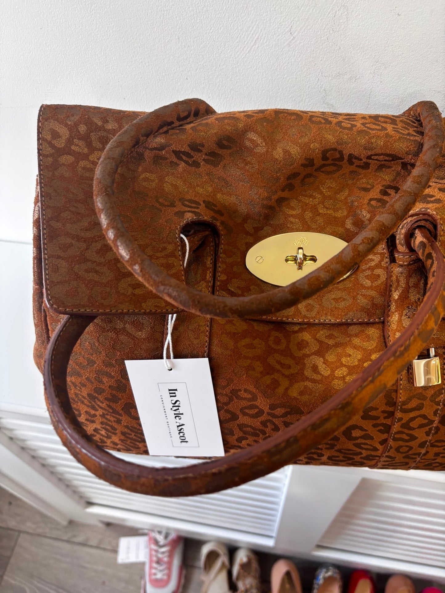 Preloved, Metallic Leopard print camel suede, gold hardware  Mulberry Bayswater Handbag