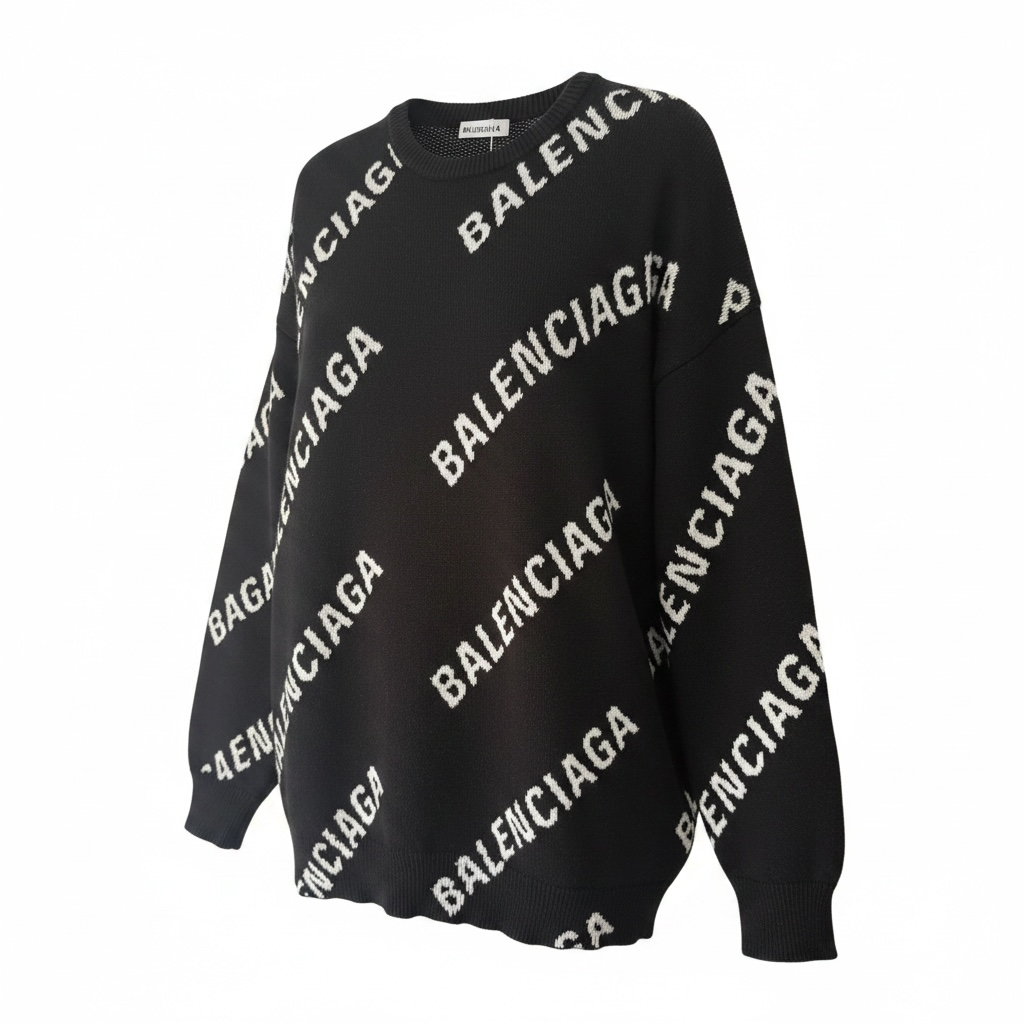 Preloved, Logo Black Balenciaga Unisex Jumper, Size S (Oversized)