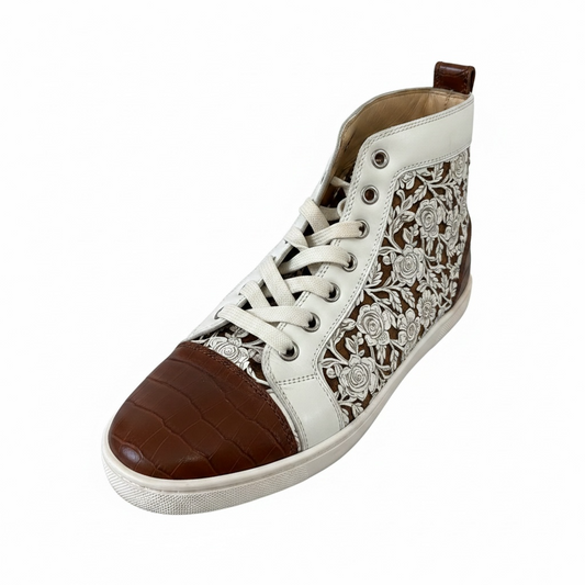Preloved Brown with floral pattern Christian Louboutin Trainers, Size 36 Uk 3.5