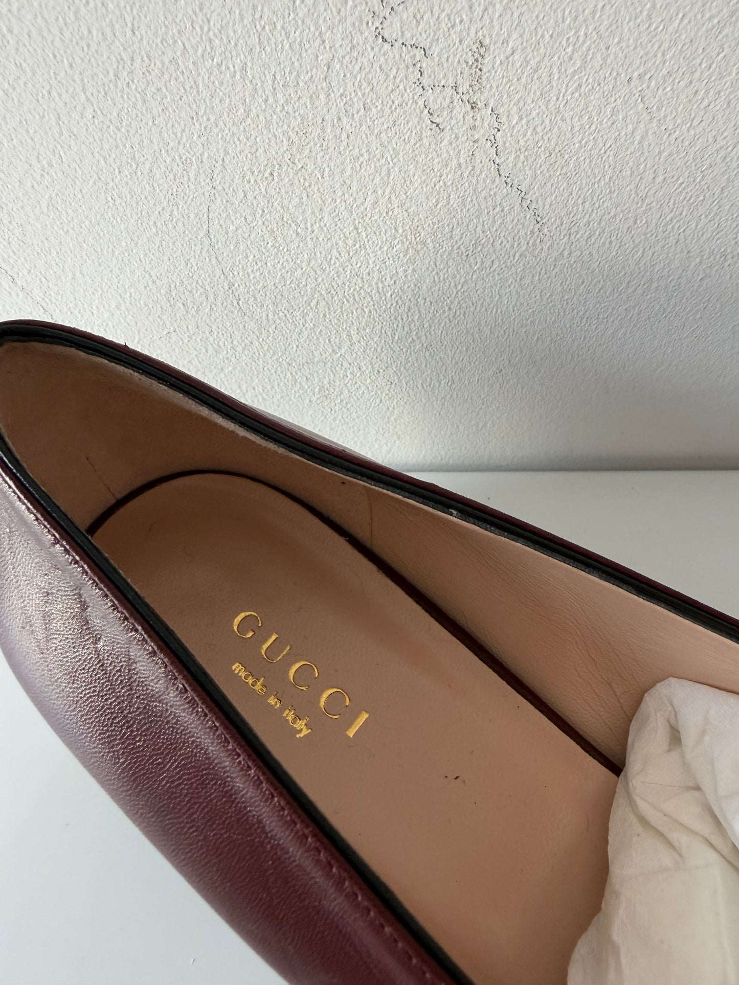 Preloved, NEW, Burgundy Gucci Loafers, Size 39 - UK 6