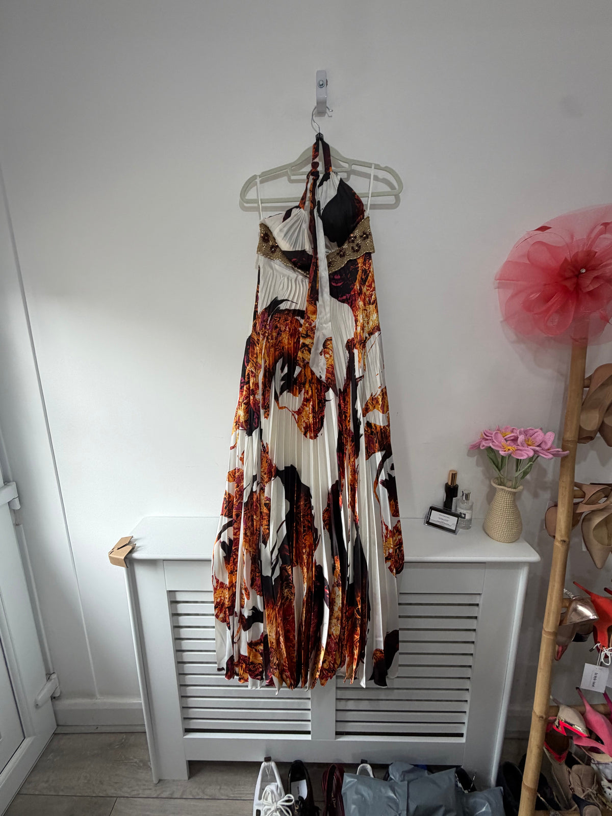 Preloved, Cream/Orange Unique Boutique Dress, UK 10
