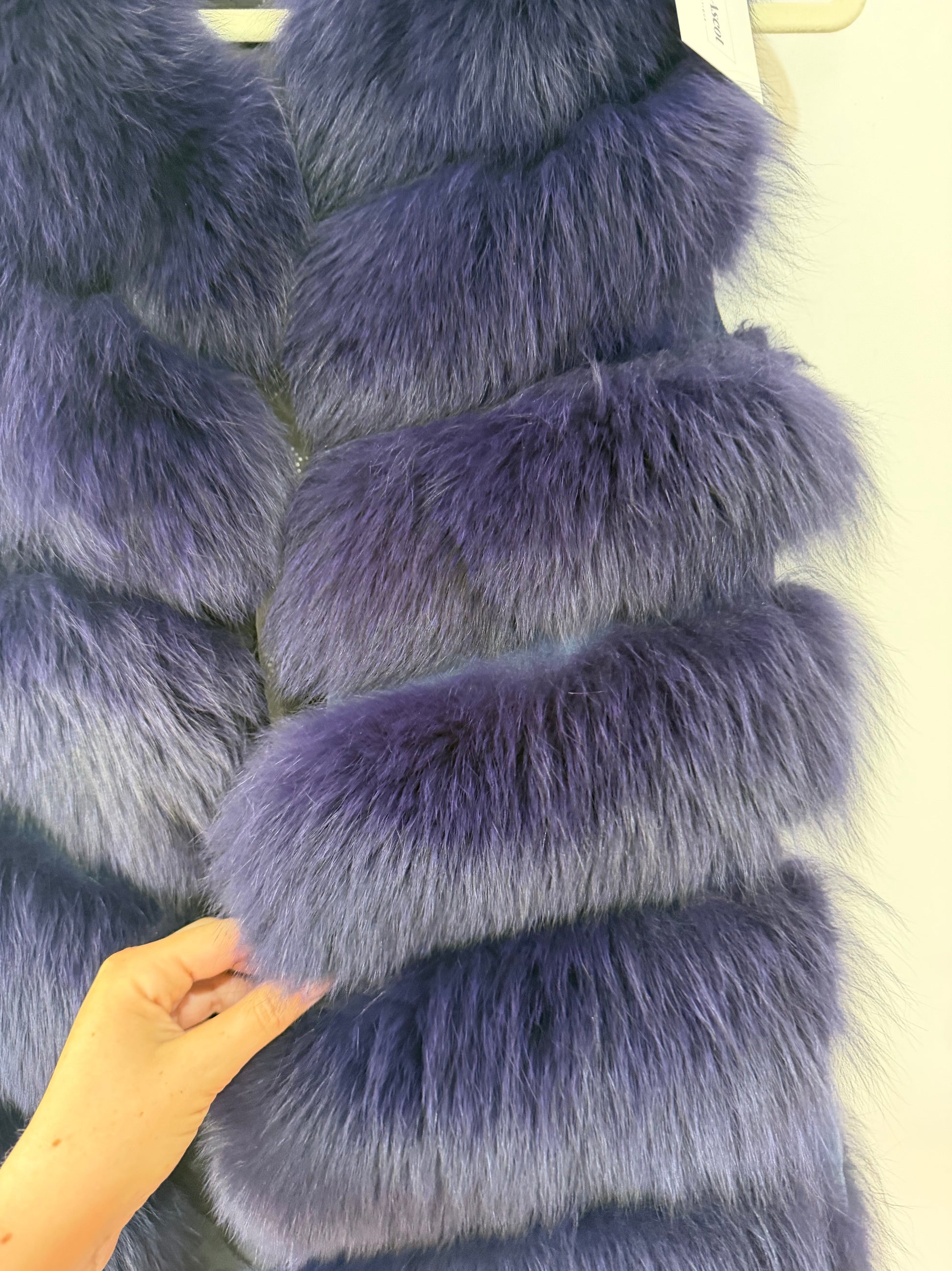 Preloved Navy Real Fur Fox Fur Gilet, Size 8-10