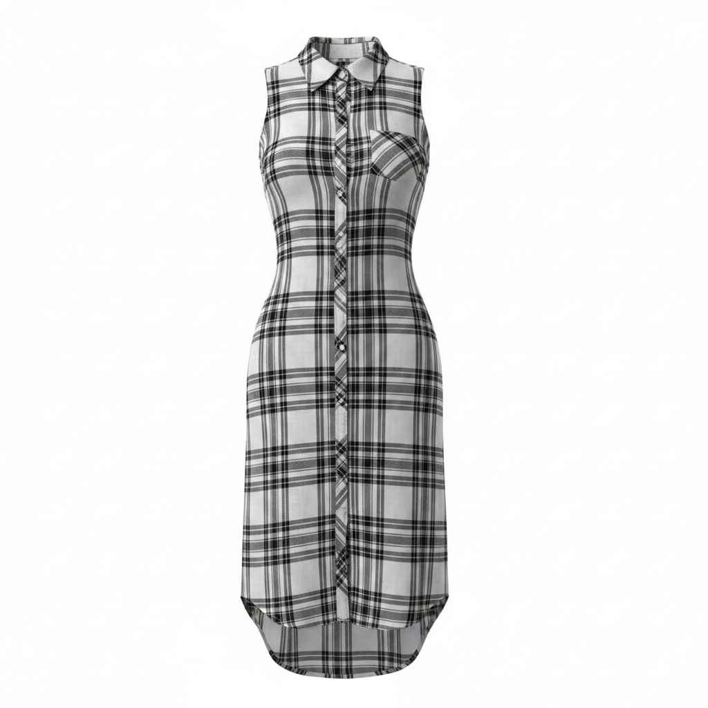 Preloved Checkered Rails Long Dress Shirt, Size S