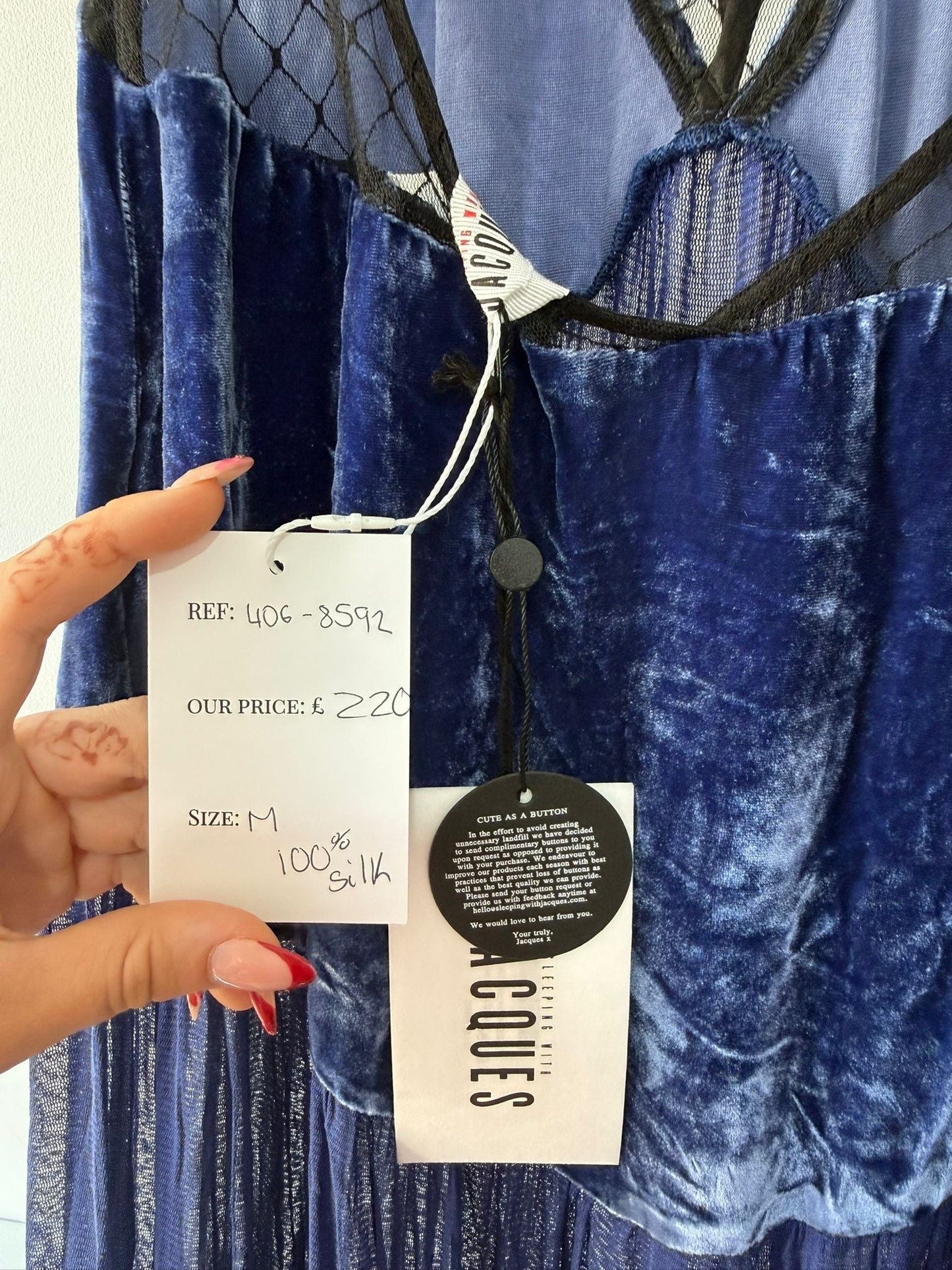 Preloved Velour Blue Sleeping with Jacques Dress, M, BNWT