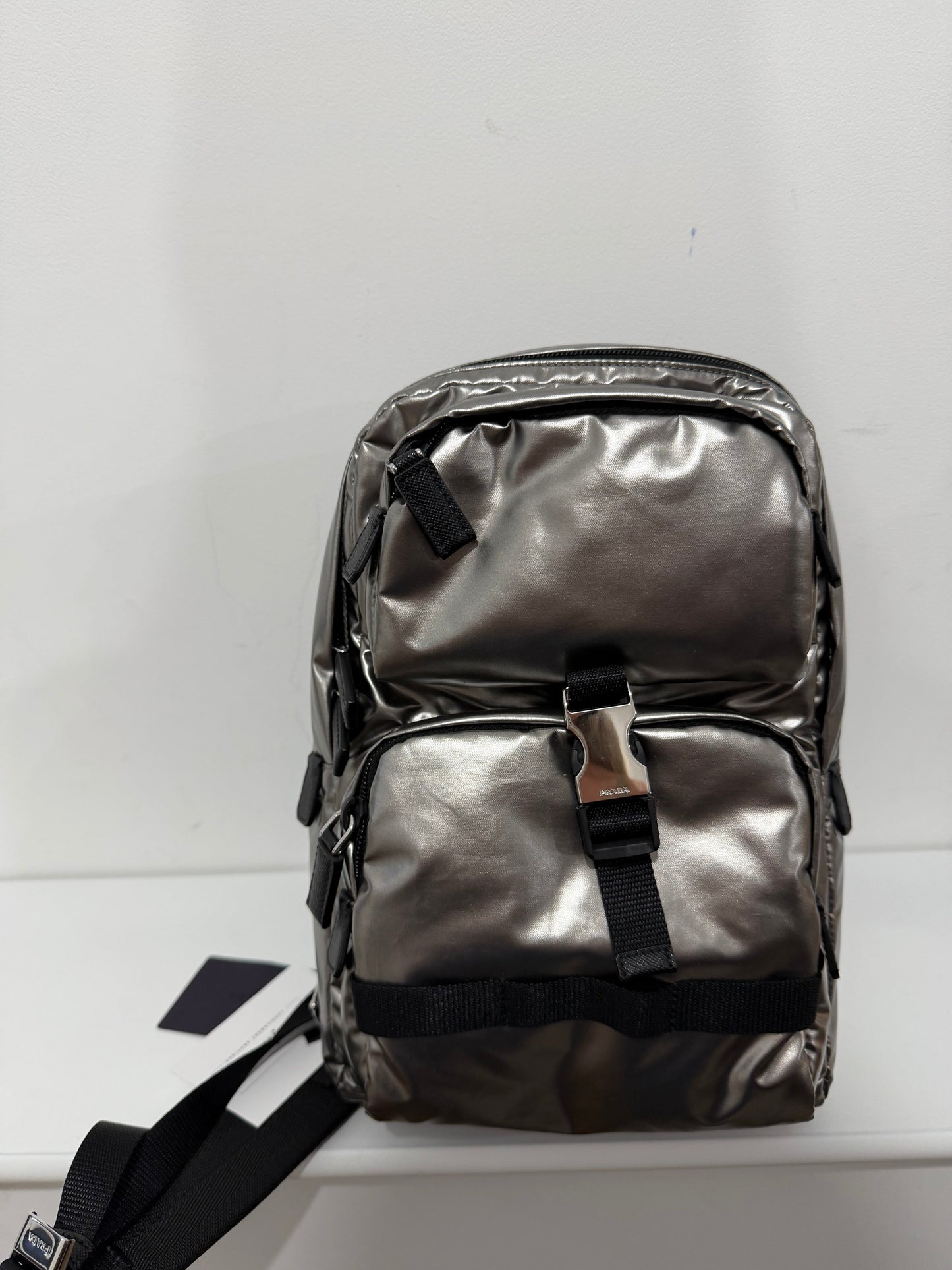 Preloved Silver Prada Backpack, Like New