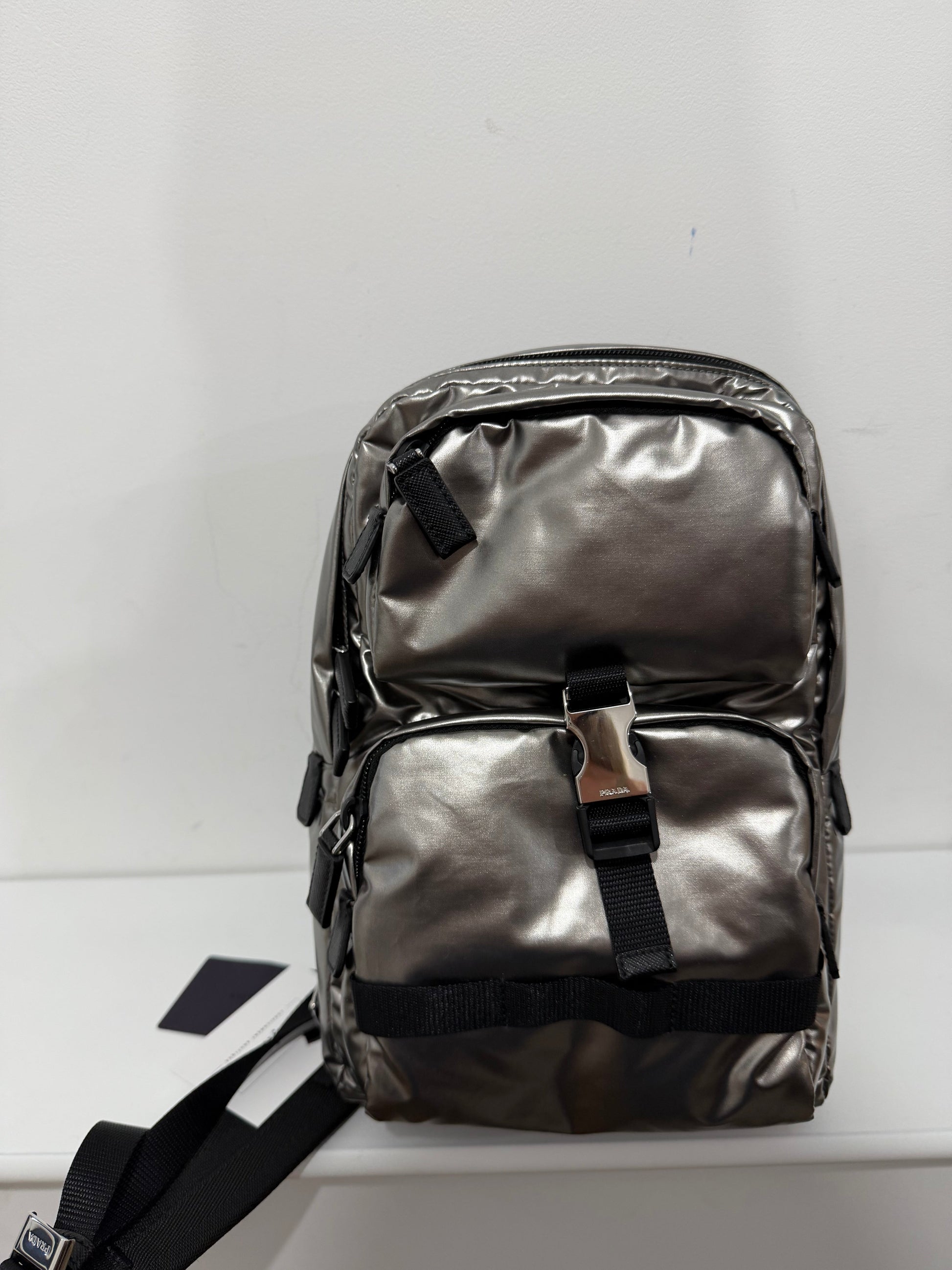 Preloved Silver Prada Backpack, Like New