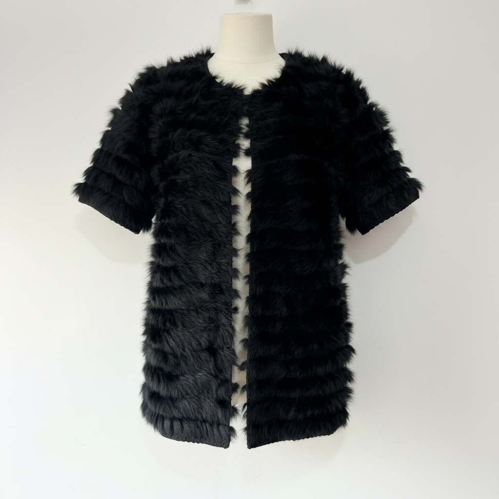 Preloved Black Pinko Rabbit Fur Cardigan Light Jacket, Size XS Runs Big