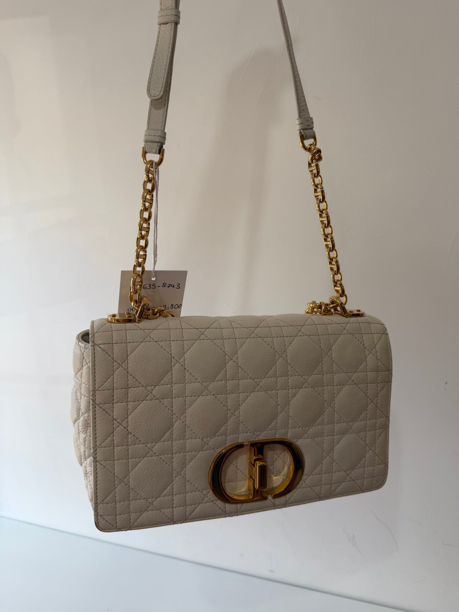 Preowned Cream/White Christian Dior Caro Bag, Medium