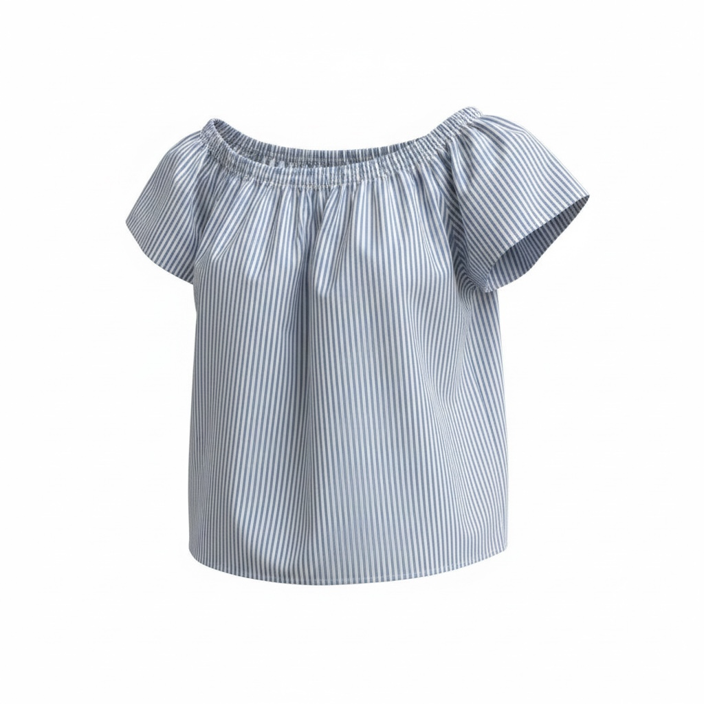 Preloved Stripey Blue and White Boutique Off the Shoulder Top, Size S/M