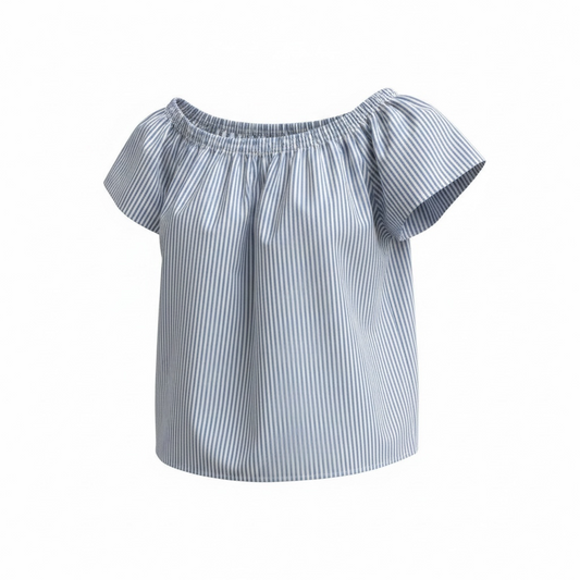 Preloved Stripey Blue and White Boutique Off the Shoulder Top, Size S/M
